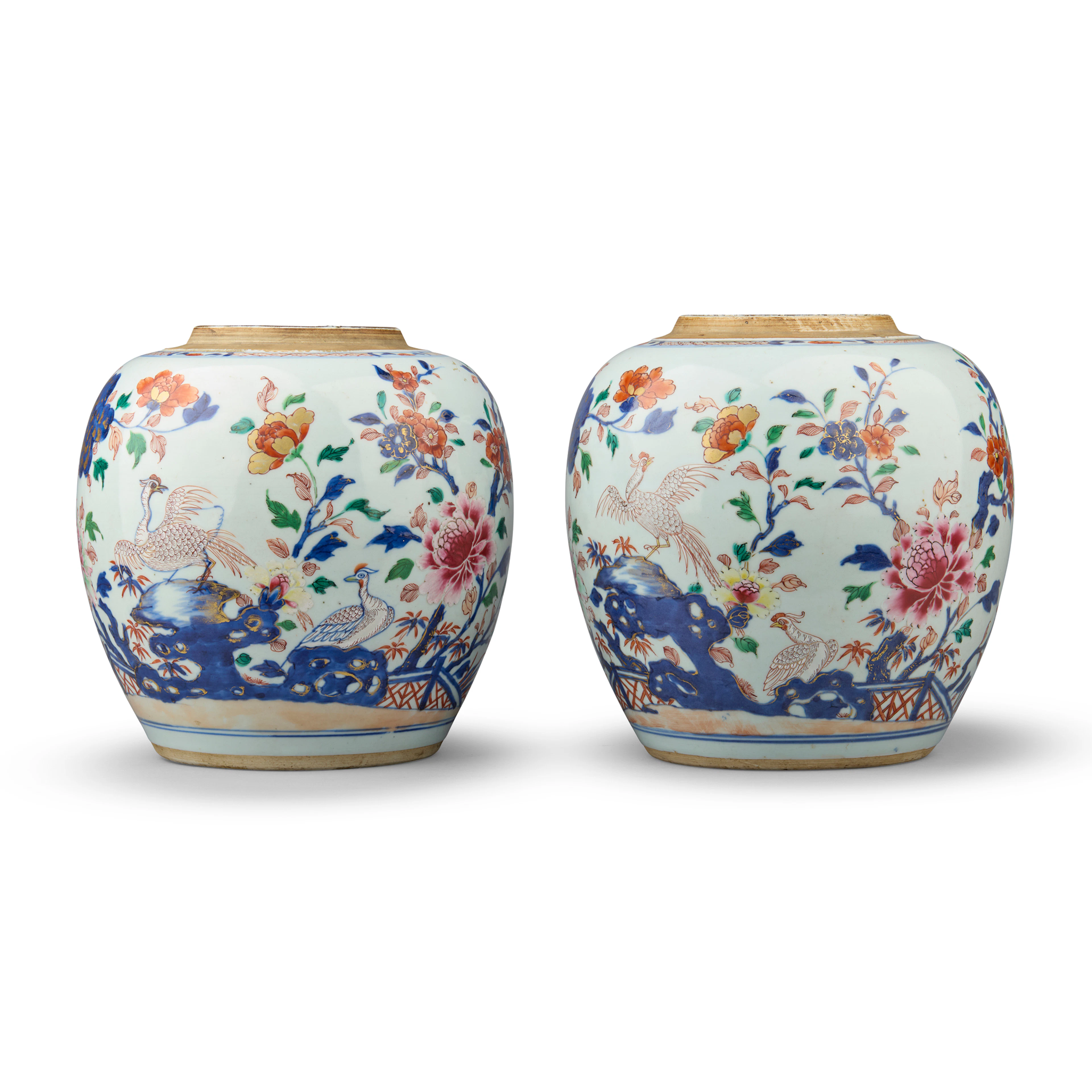 PAIR OF CHINESE UNDERGLAZE BLUE WITH FAMILLE ROSE 'PHEASANT' GINGER JARS