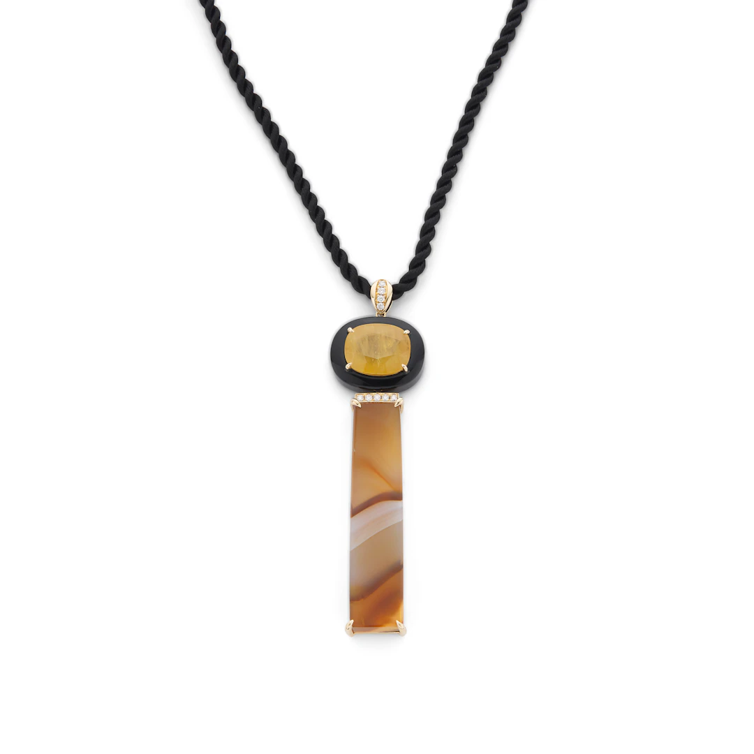 Fei Liu: A yellow sapphire, agate and diamond pendant
