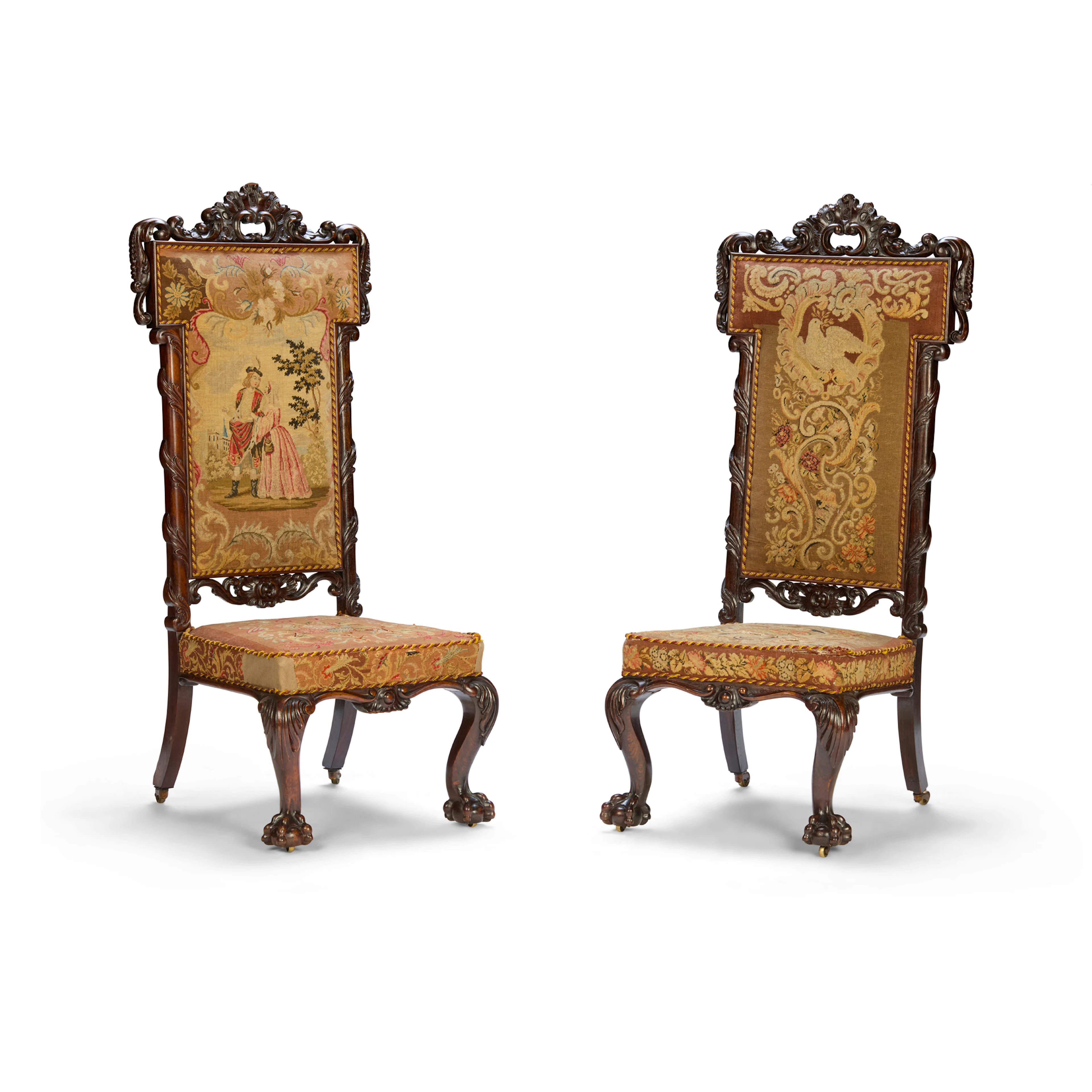 PAIR OF VICTORIAN NEEDLEWORK UPHOLSTERED WALNUT SIDE CHAIRS