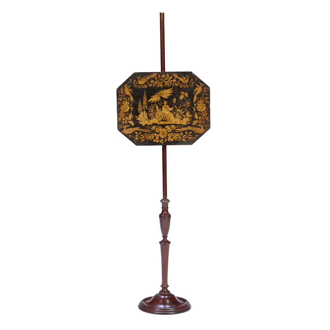 REGENCY PENWORK AND MAHOGANY POLESCREEN