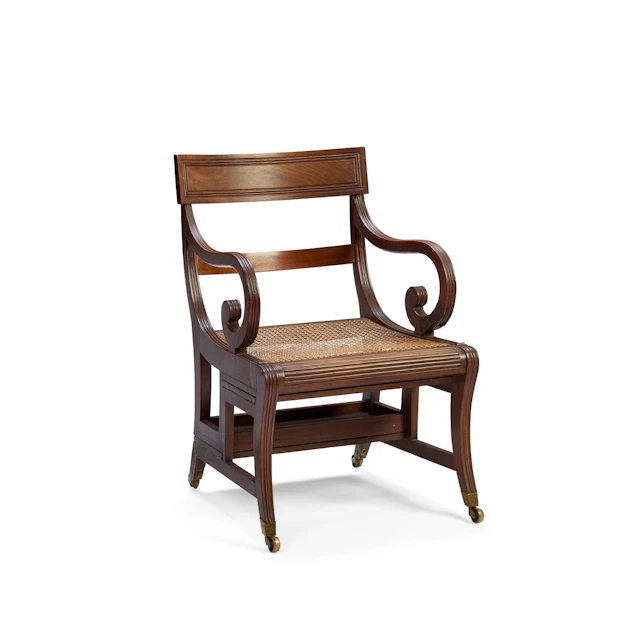 REGENCY MAHOGANY METAMORPHIC LIBRARY ARMCHAIR