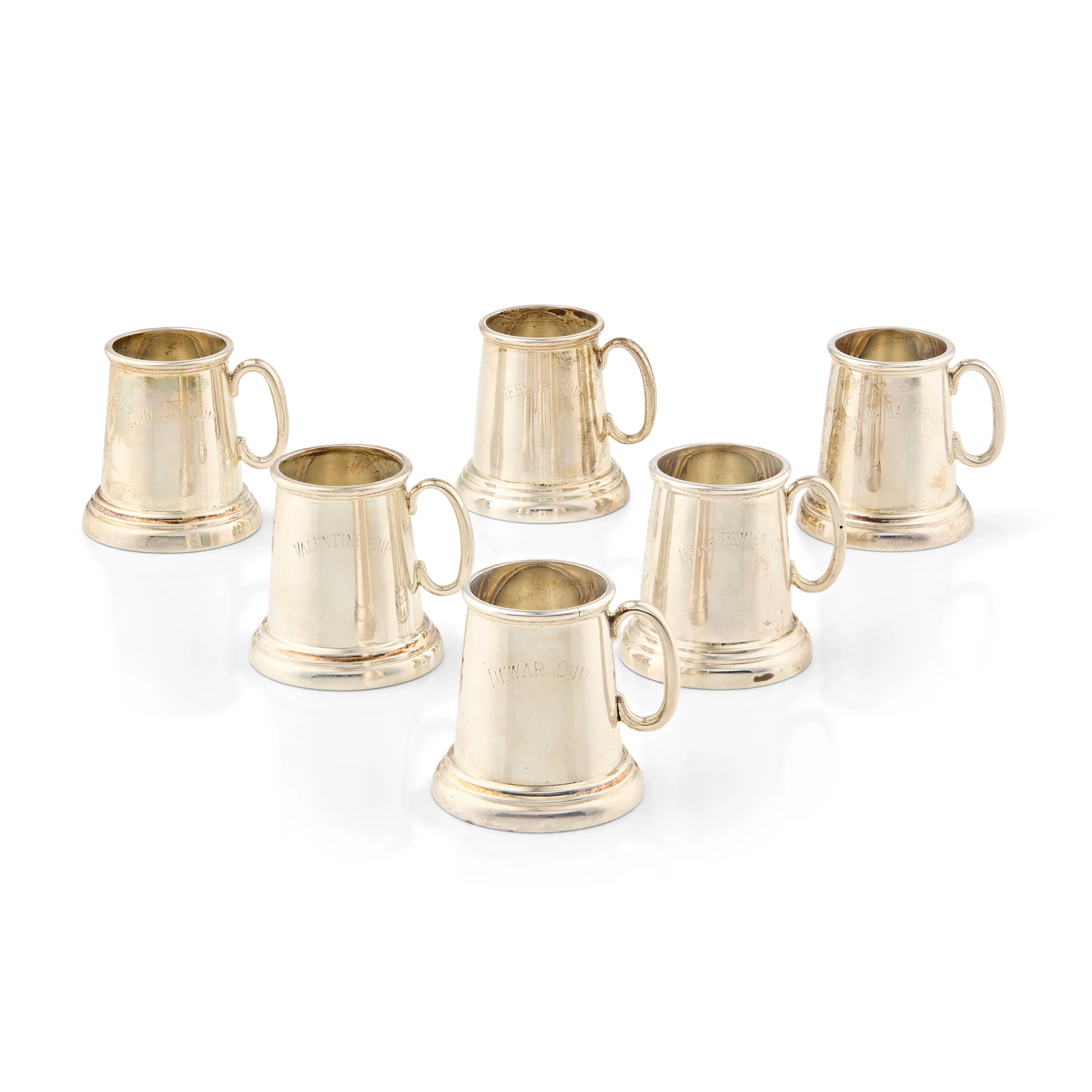 A CASED SET OF INDIAN MINIATURE SILVER TANKARDS