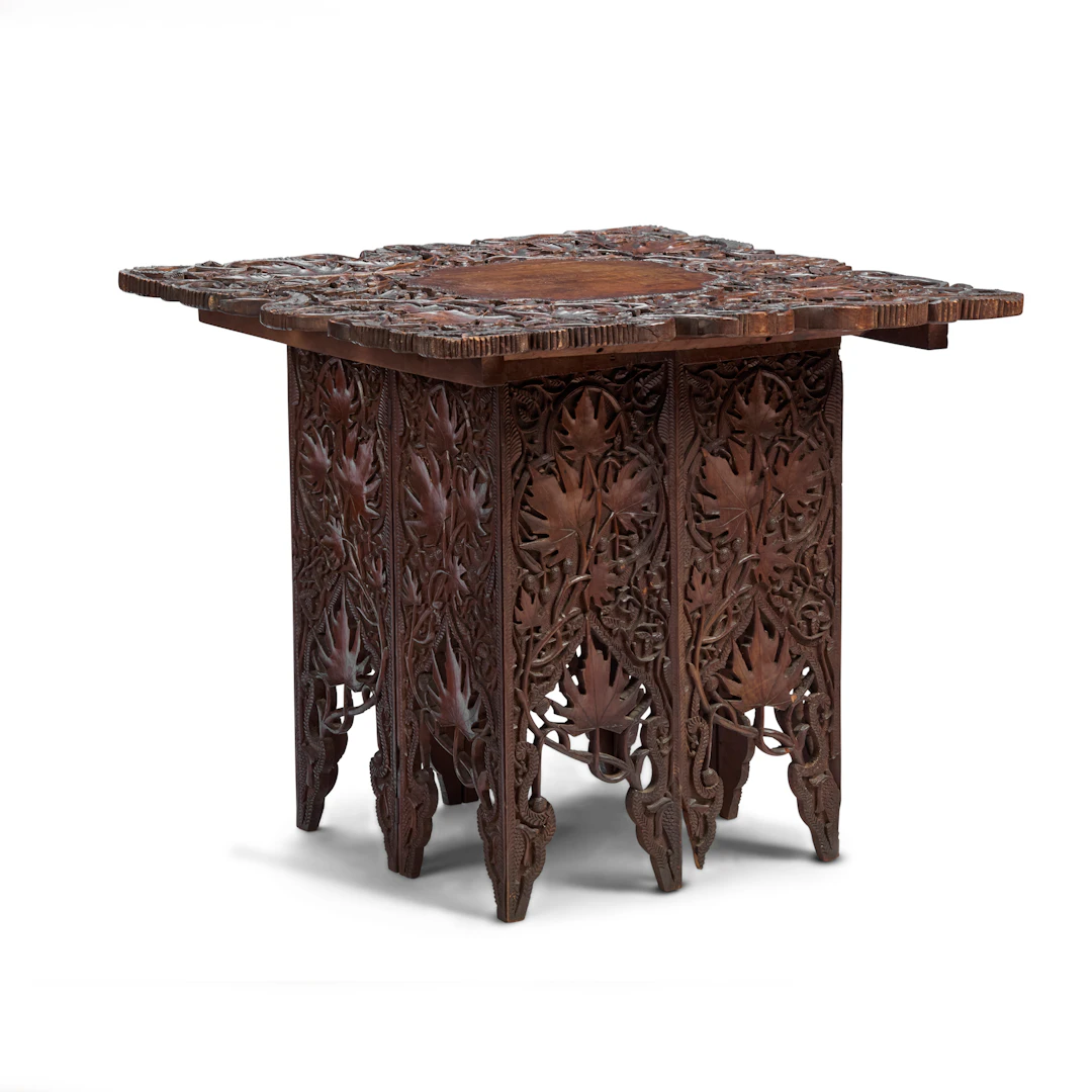 ANGLO-INDIAN CARVED TEAK FOLDING TABLE