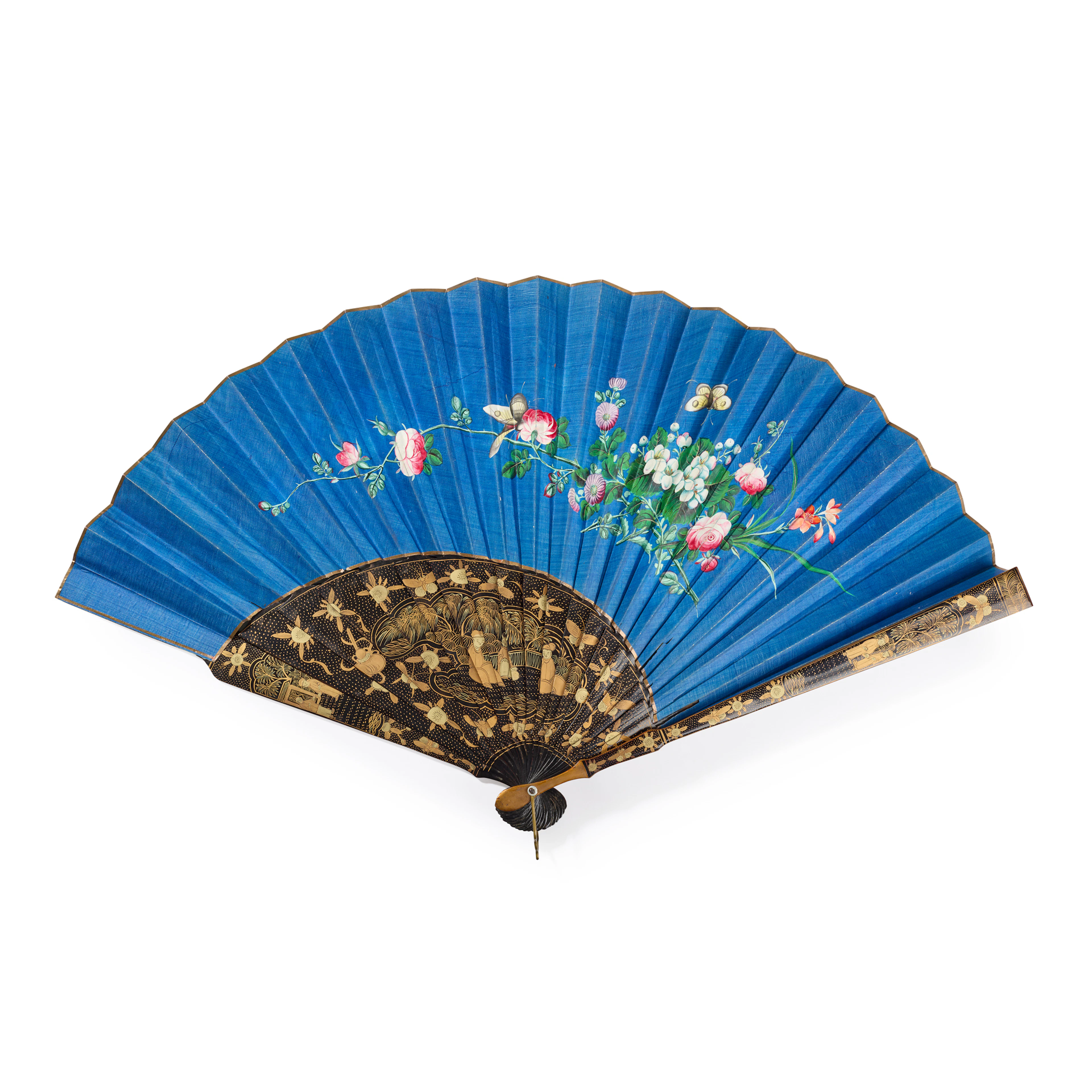 LARGE CANTON LACQUER AND PAPER ARTICULATED FAN