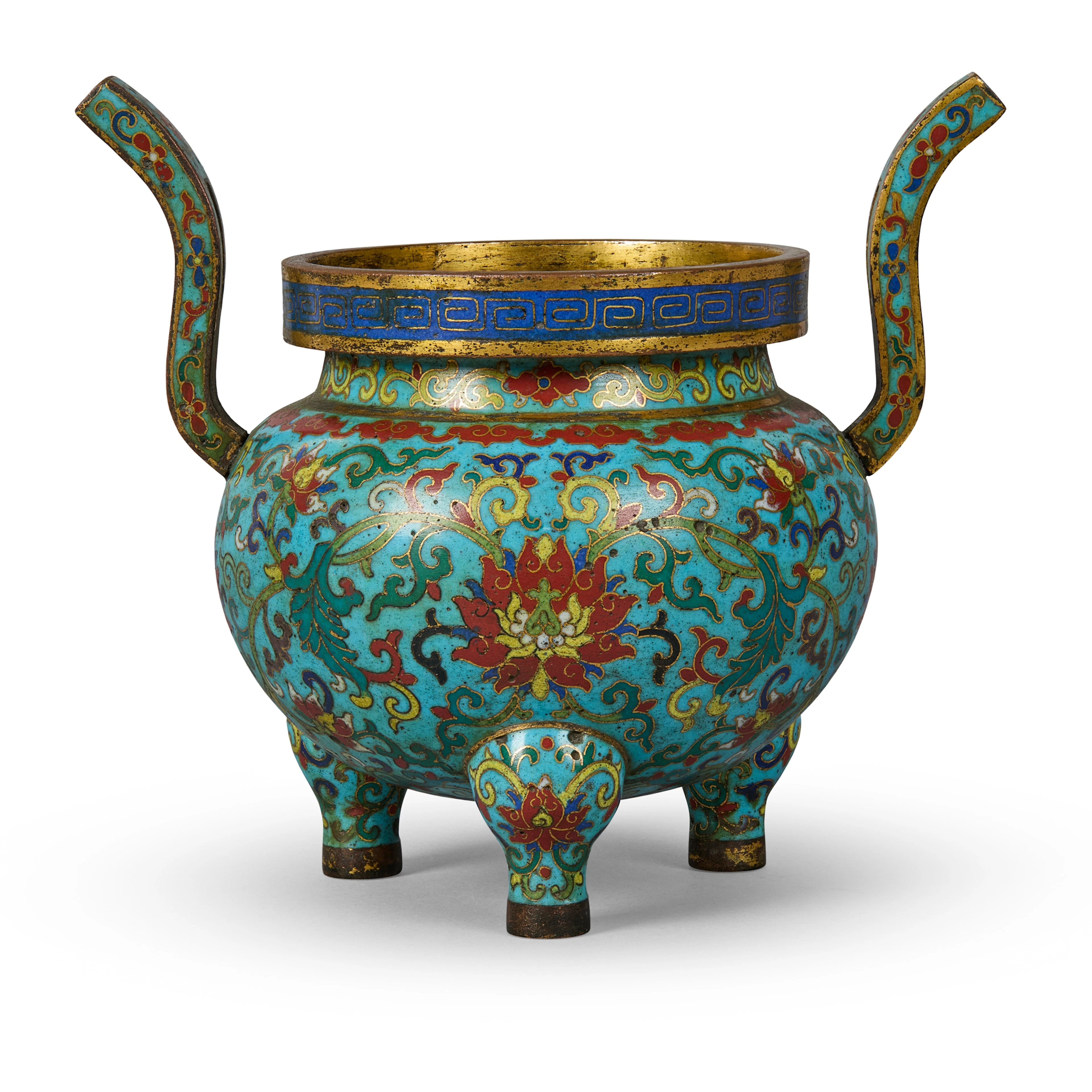[INCENSE CULTURE] CHINESE CLOISONNÉ ENAMEL 'LOTUS' TRIPOD CENSER