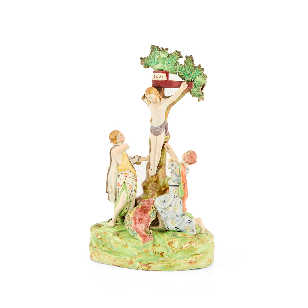 STAFFORDSHIRE WALTON TYPE PEARLWARE FIGURE GROUP OF THE CRUCIFIXION