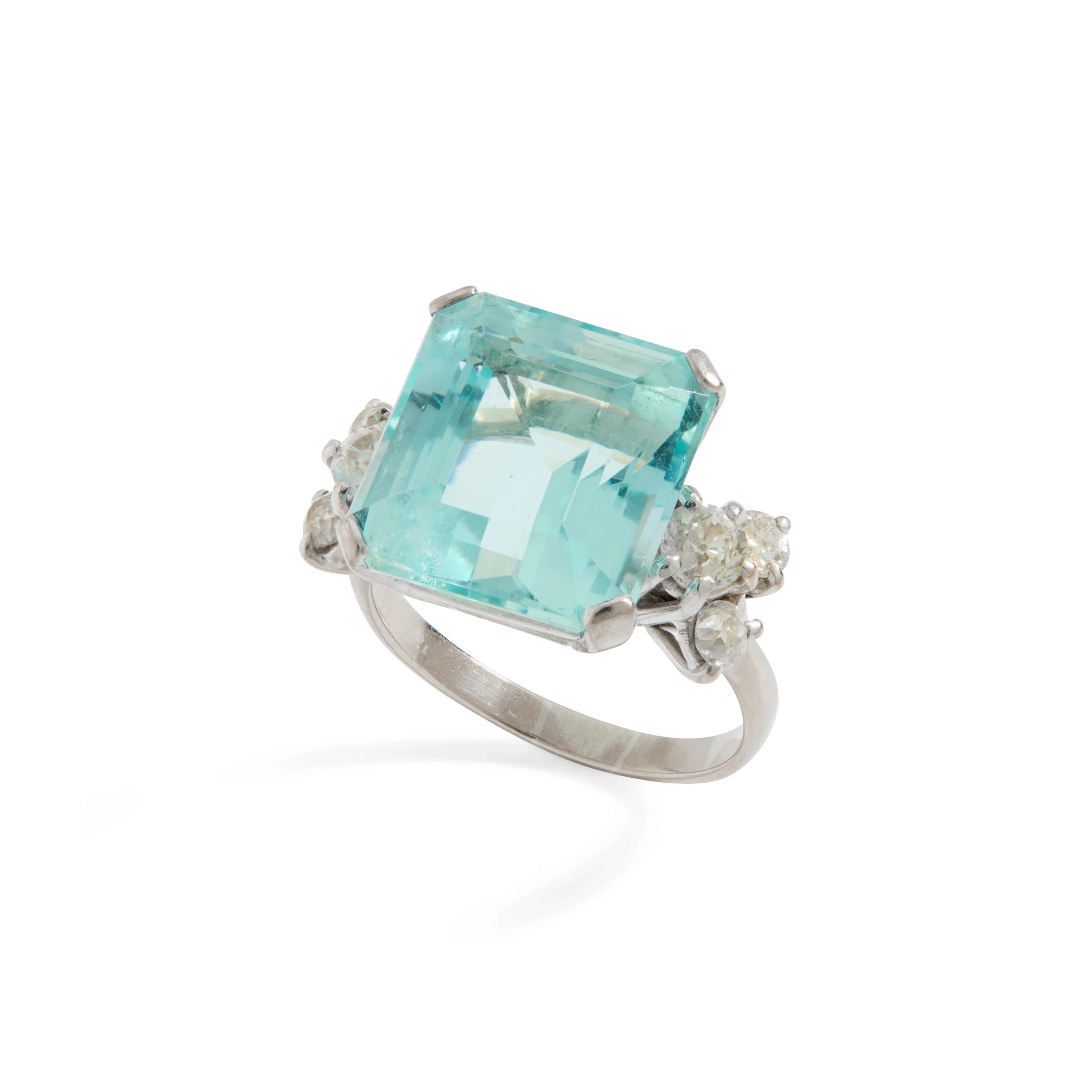 An aquamarine and diamond cocktail ring
