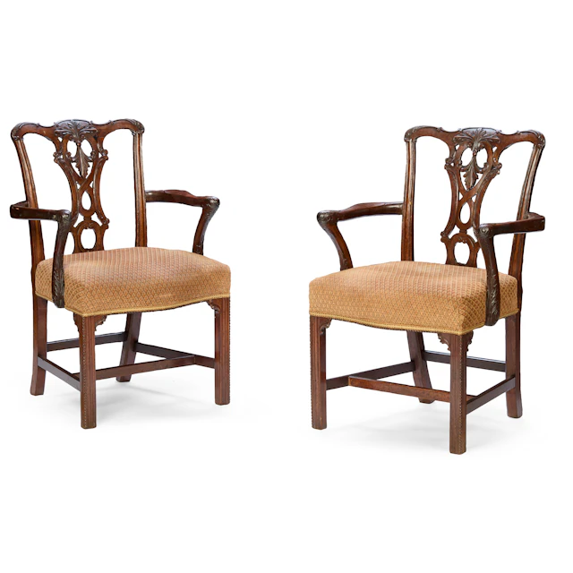 PAIR OF GEORGE III MAHOGANY 'CHIPPENDALE' ARMCHAIRS
