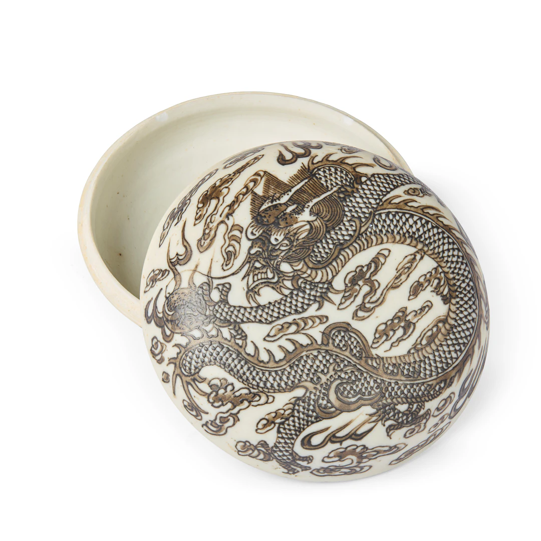CHINESE BISCUIT PORCELAIN 'DRAGON' CIRCULAR BOX AND COVER