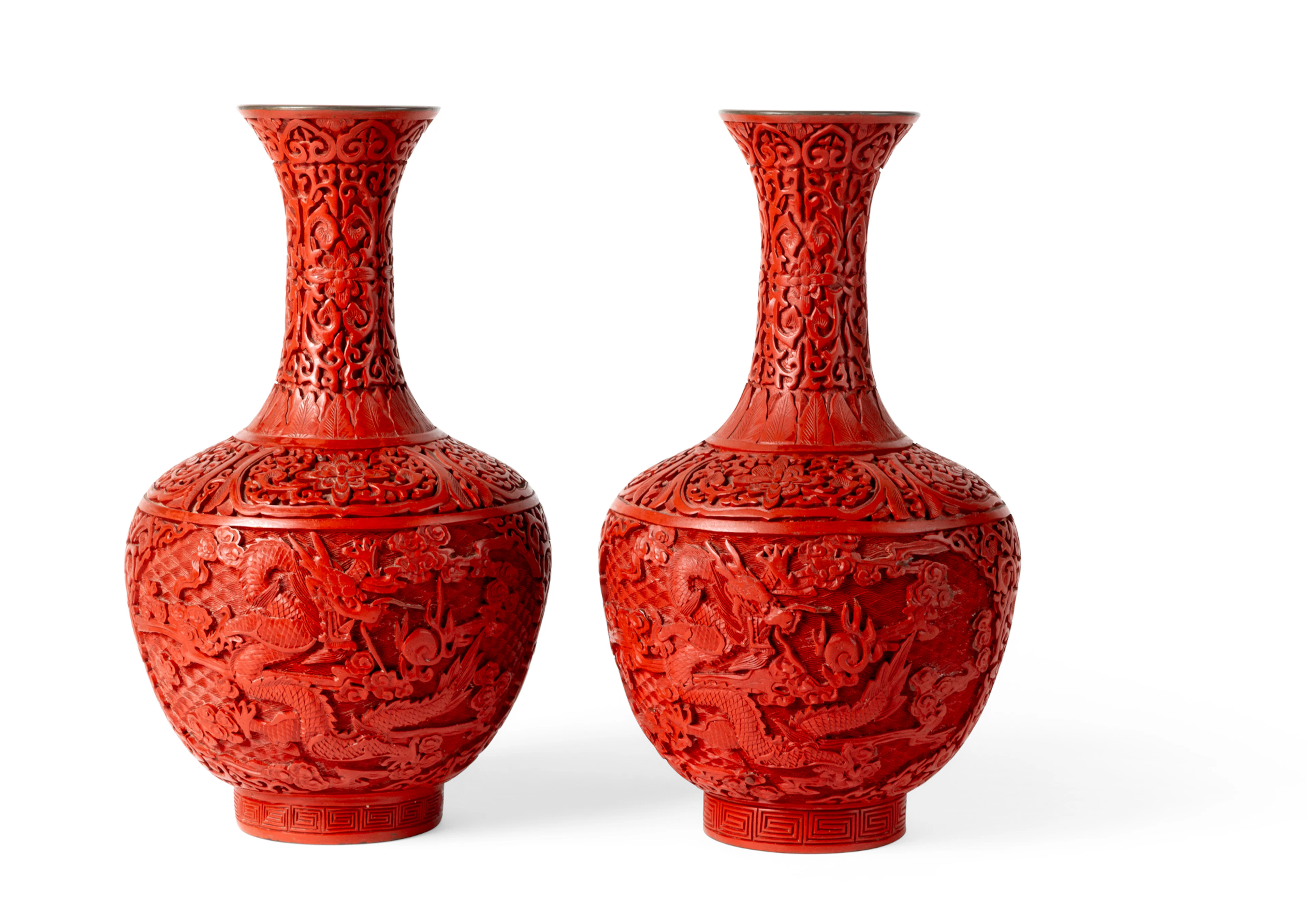 PAIR OF CHINESE CINNABAR LACQUER VASES