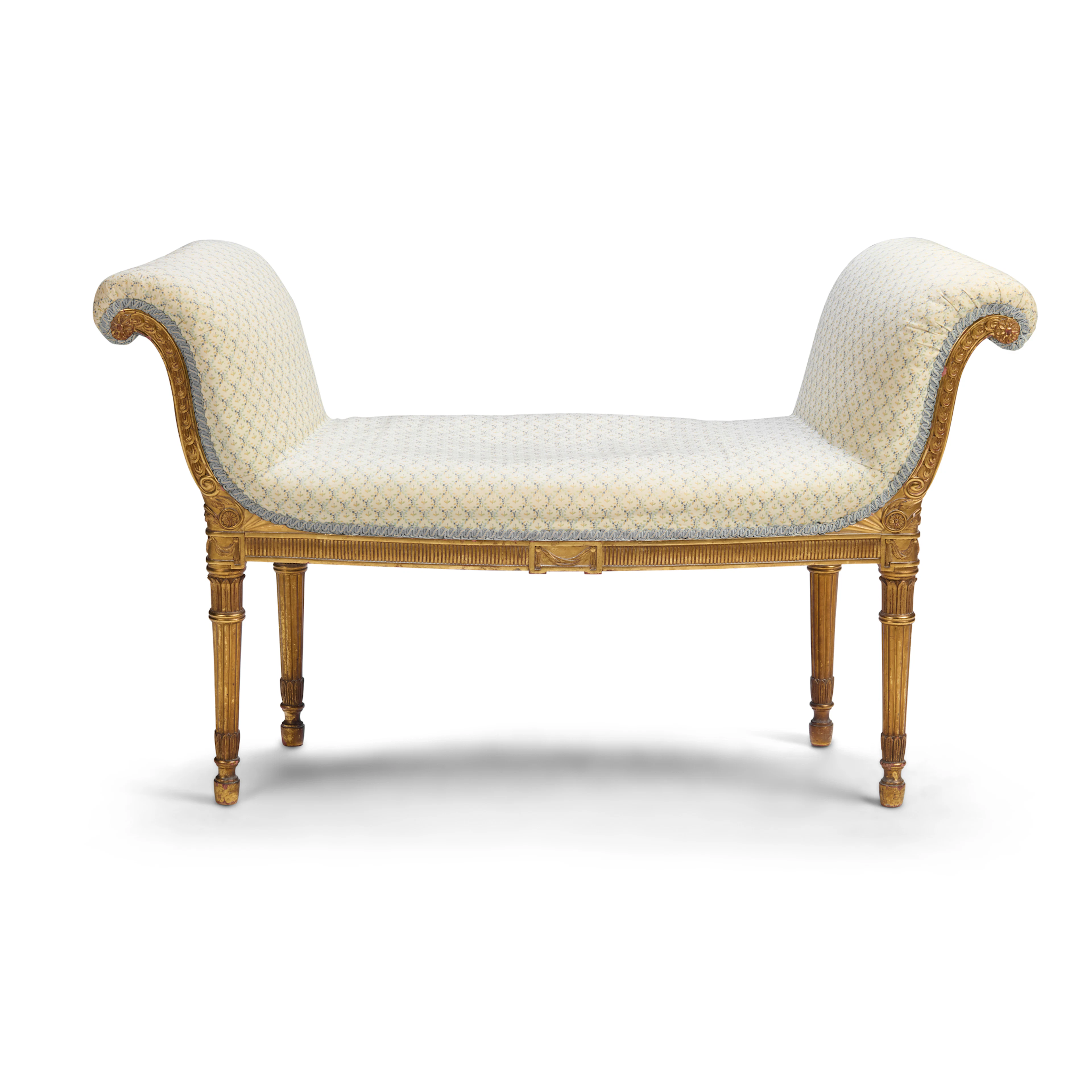 GEORGIAN STYLE GILTWOOD WINDOW SEAT, BY CHARLES MELLIOR & CO.