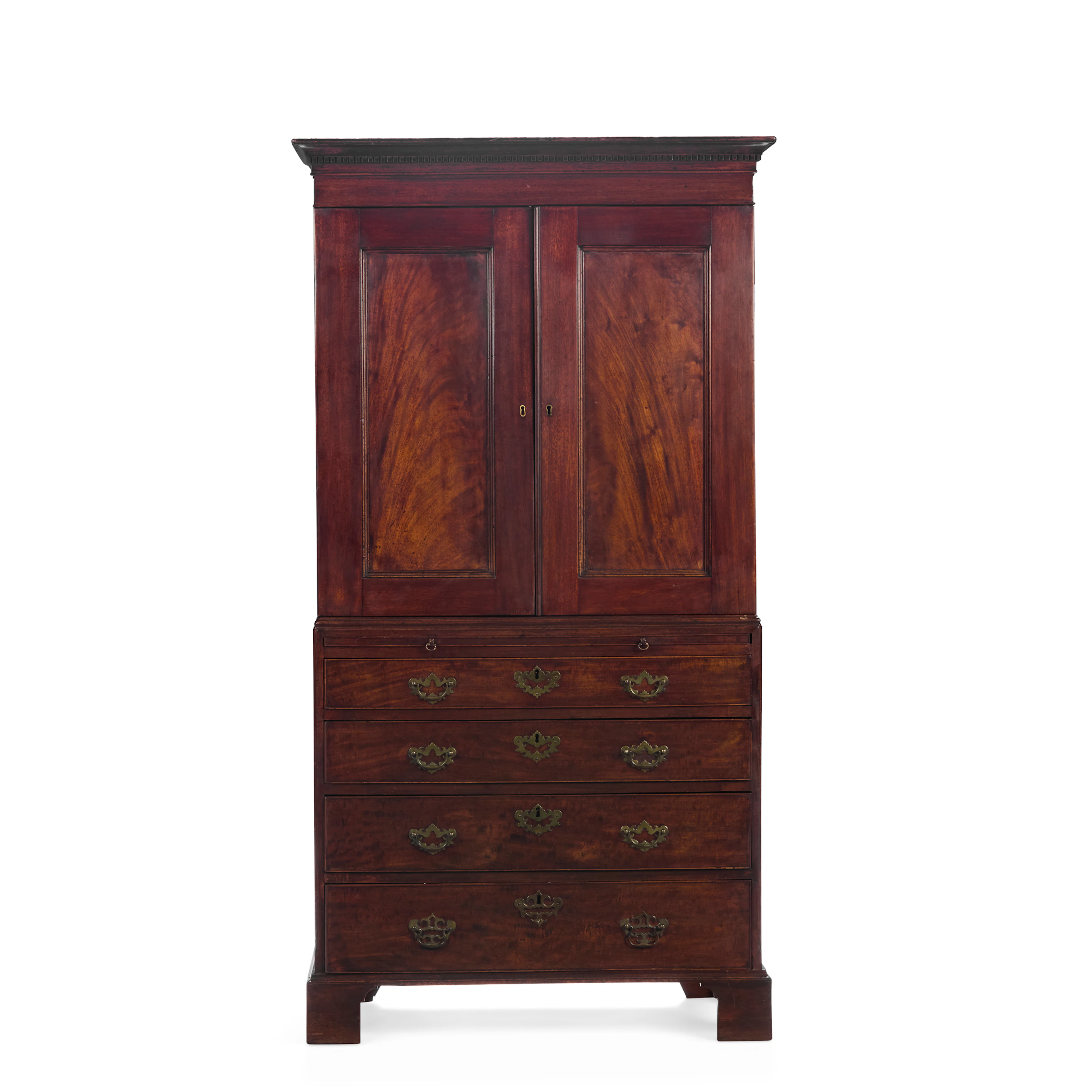 LATE GEORGE III MAHOGANY DWARF LINEN PRESS