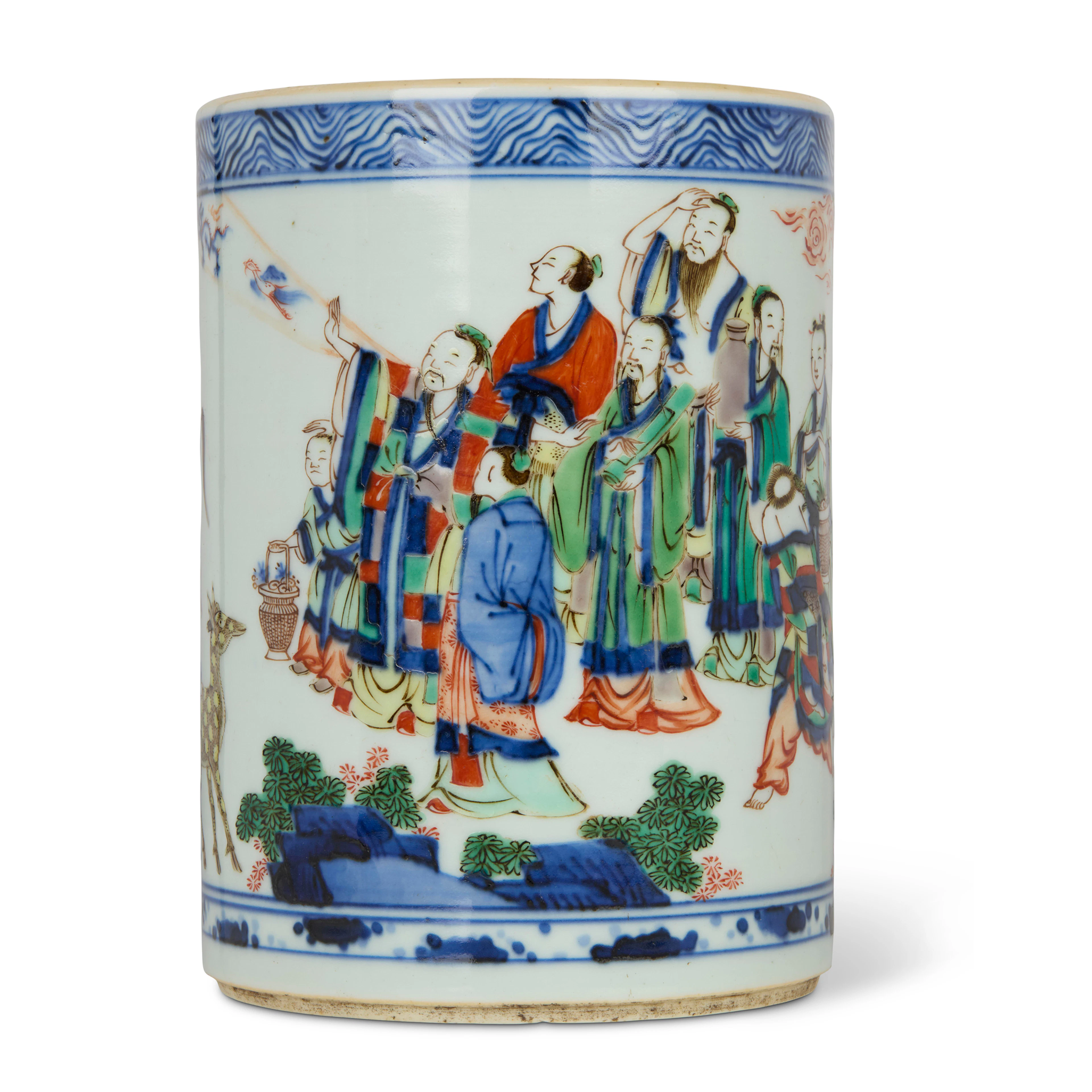 CHINESE WUCAI 'EIGHT DAOIST IMMORTALS' BRUSH POT