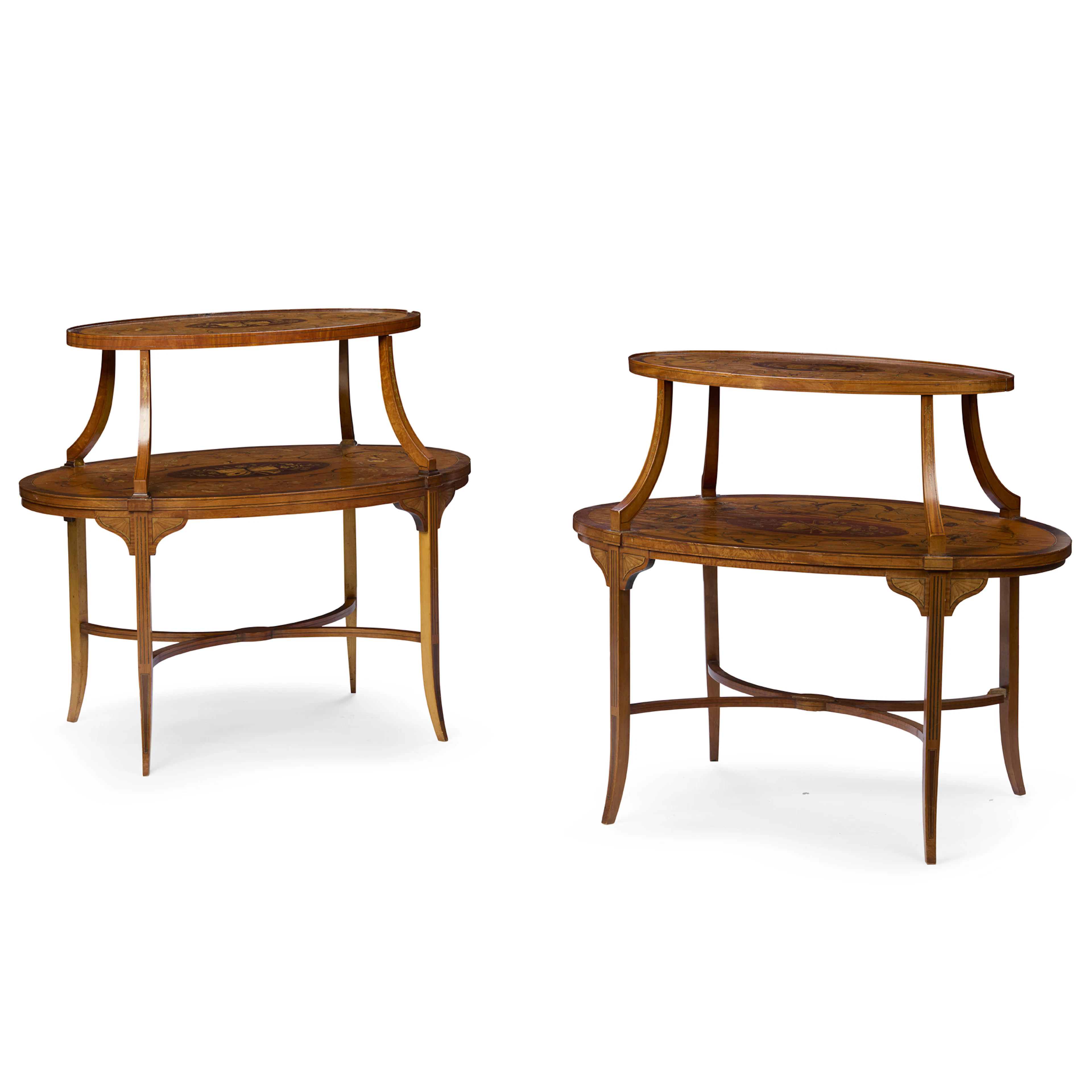 PAIR OF VICTORIAN SATINWOOD, MAHOGANY, AND MARQUETRY ÉTAGÈRE