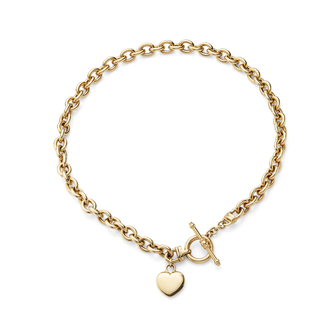 A fancy-link necklace with heart-shaped pendant