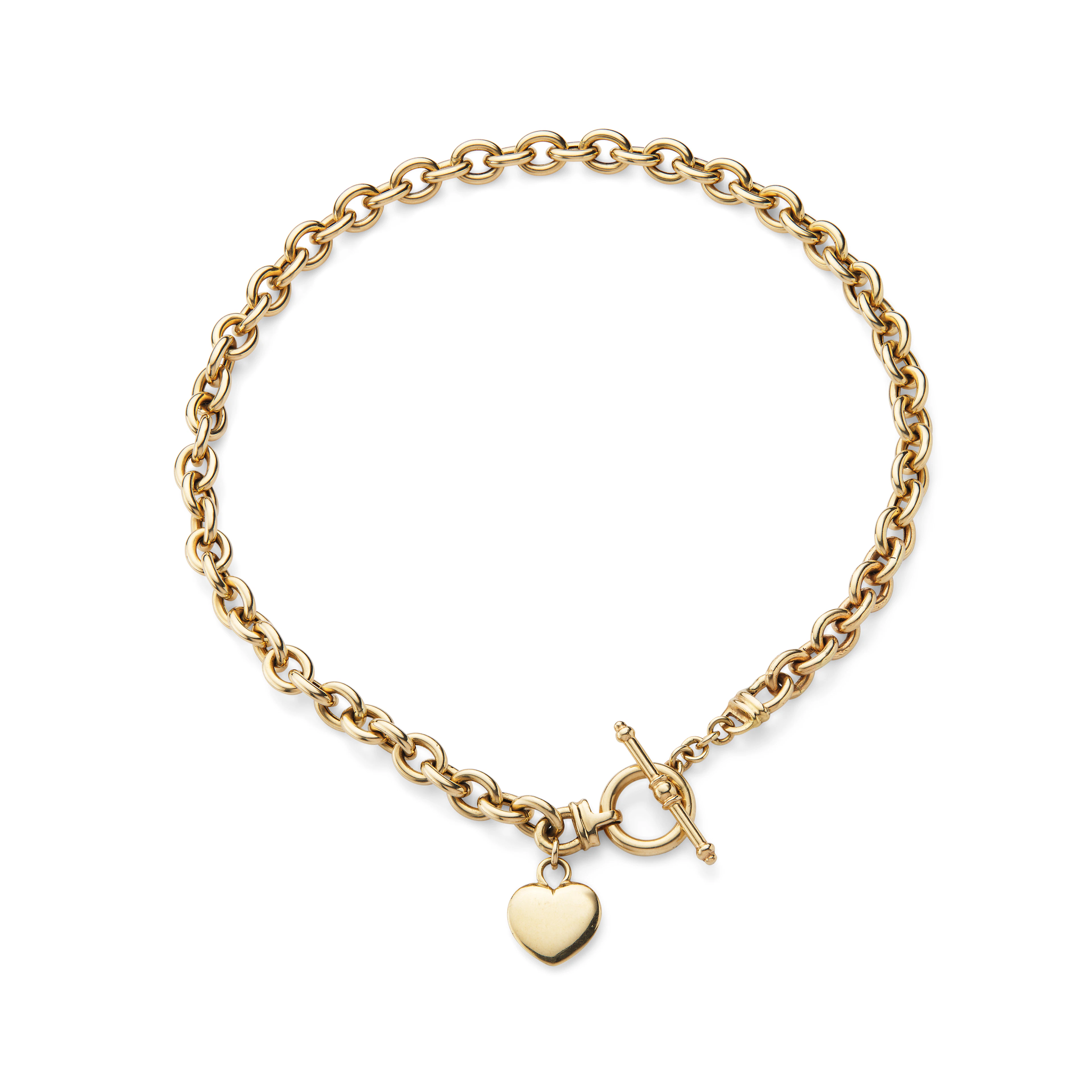 A fancy-link necklace with heart-shaped pendant