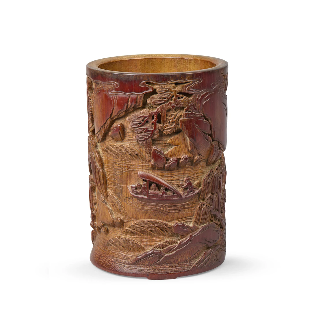 [PRIVATE COLLECTION, PARIS] CHINESE BAMBOO 'RED CLIFF' BRUSH POT