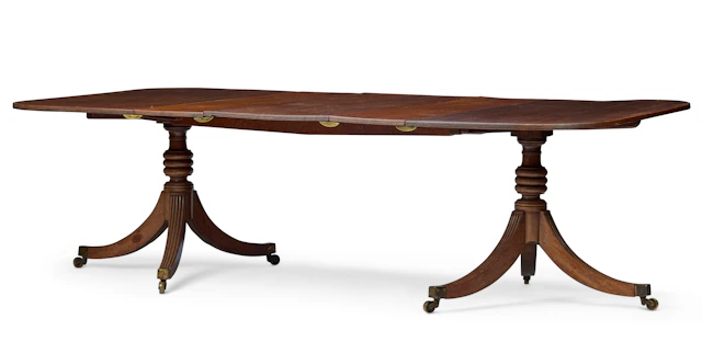 GEORGE III MAHOGANY TWIN PEDESTAL DINING TABLE