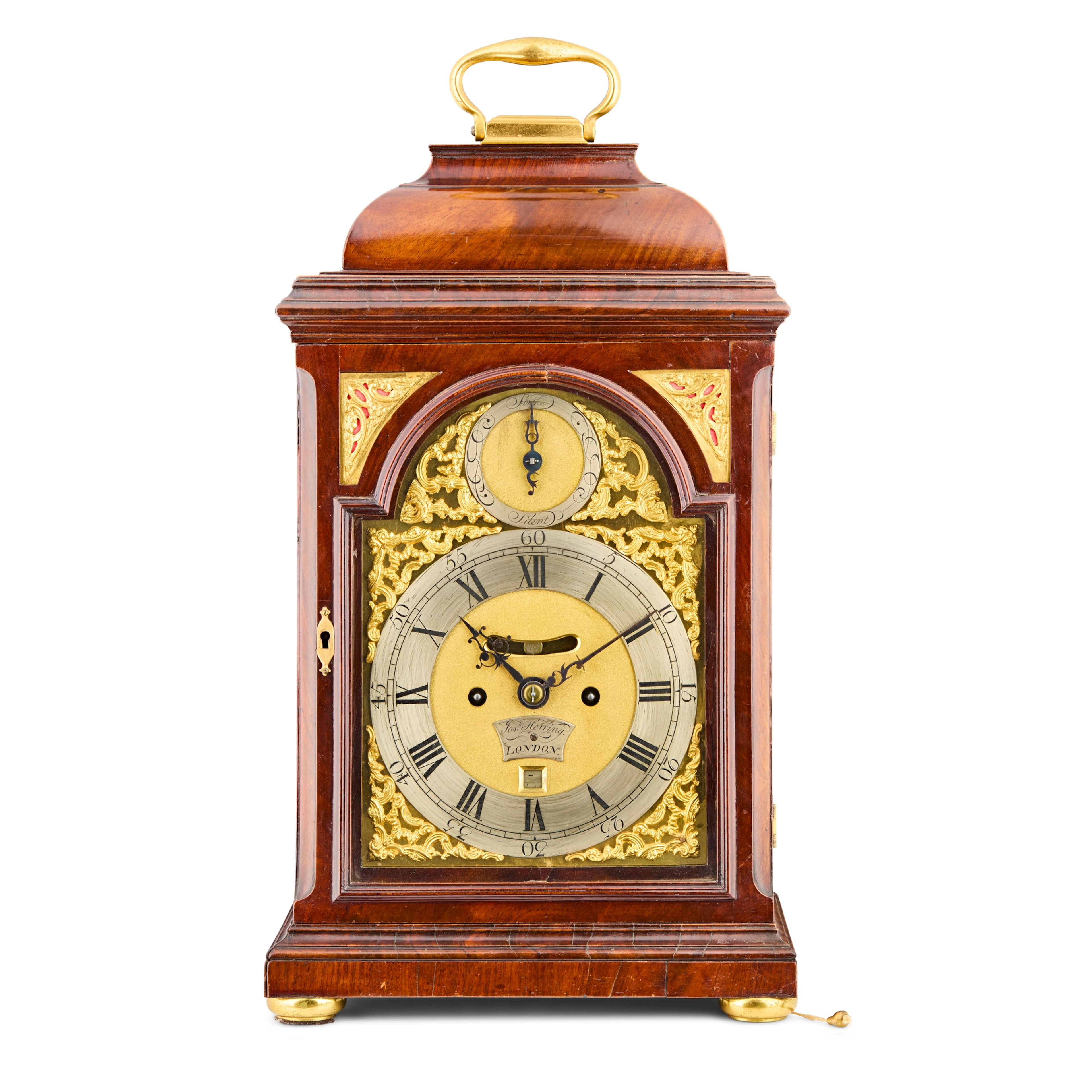 EARLY GEORGE III MAHOGANY AND GILT BRASS BRACKET CLOCK WITH PULL REPEAT