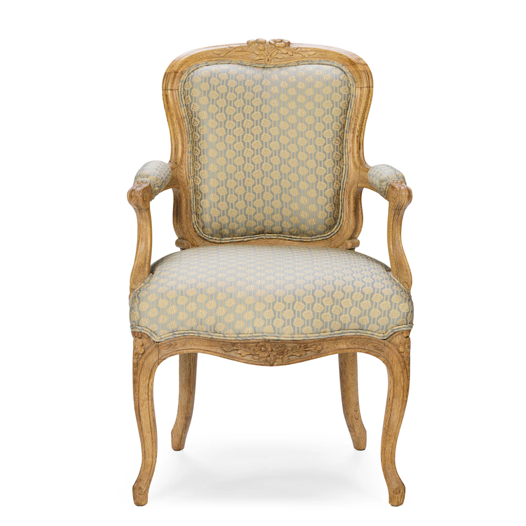 LOUIS XV STYLE FIGURED ASH FAUTEUIL