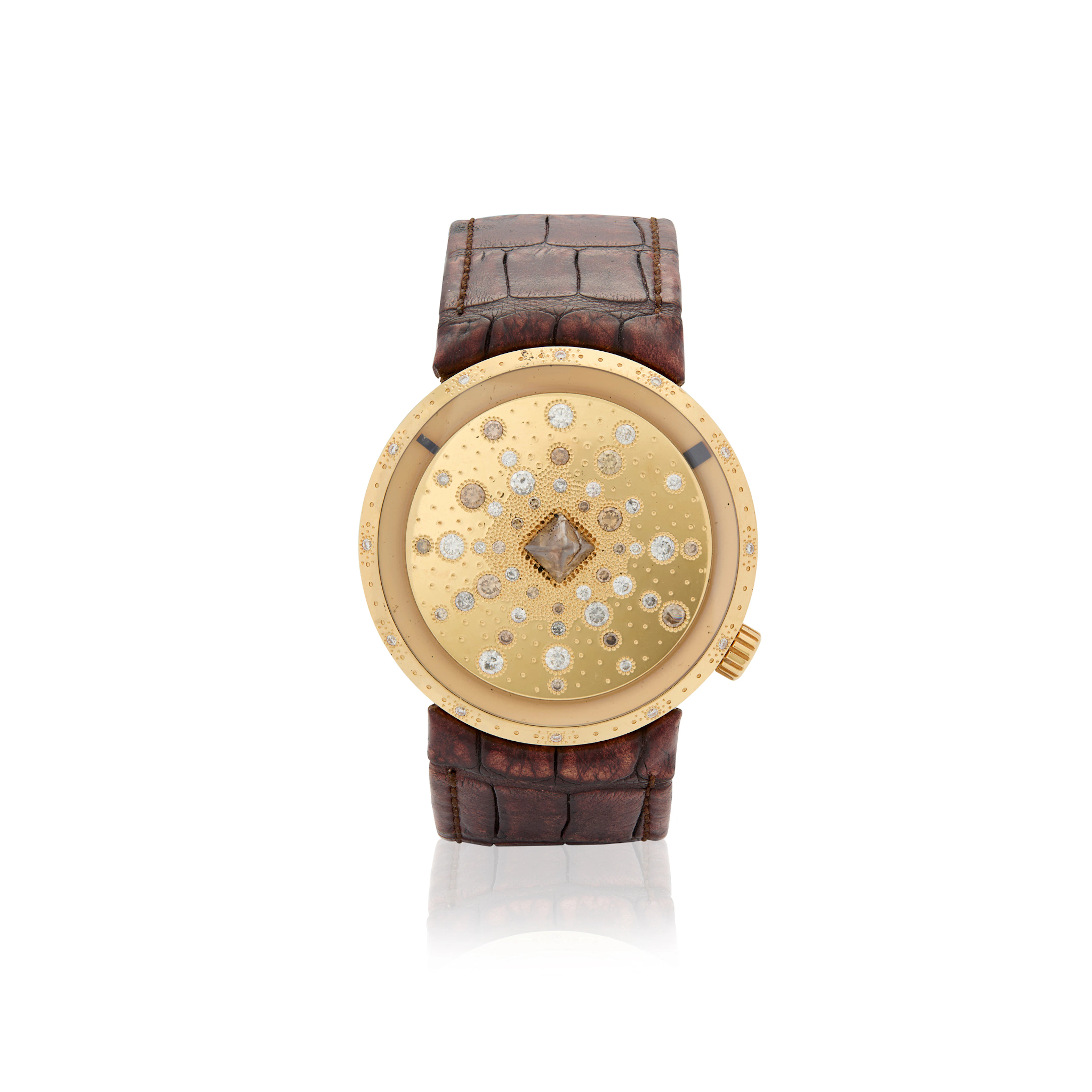 De Beers. An unusual 18k gold and diamond quartz wristwatch