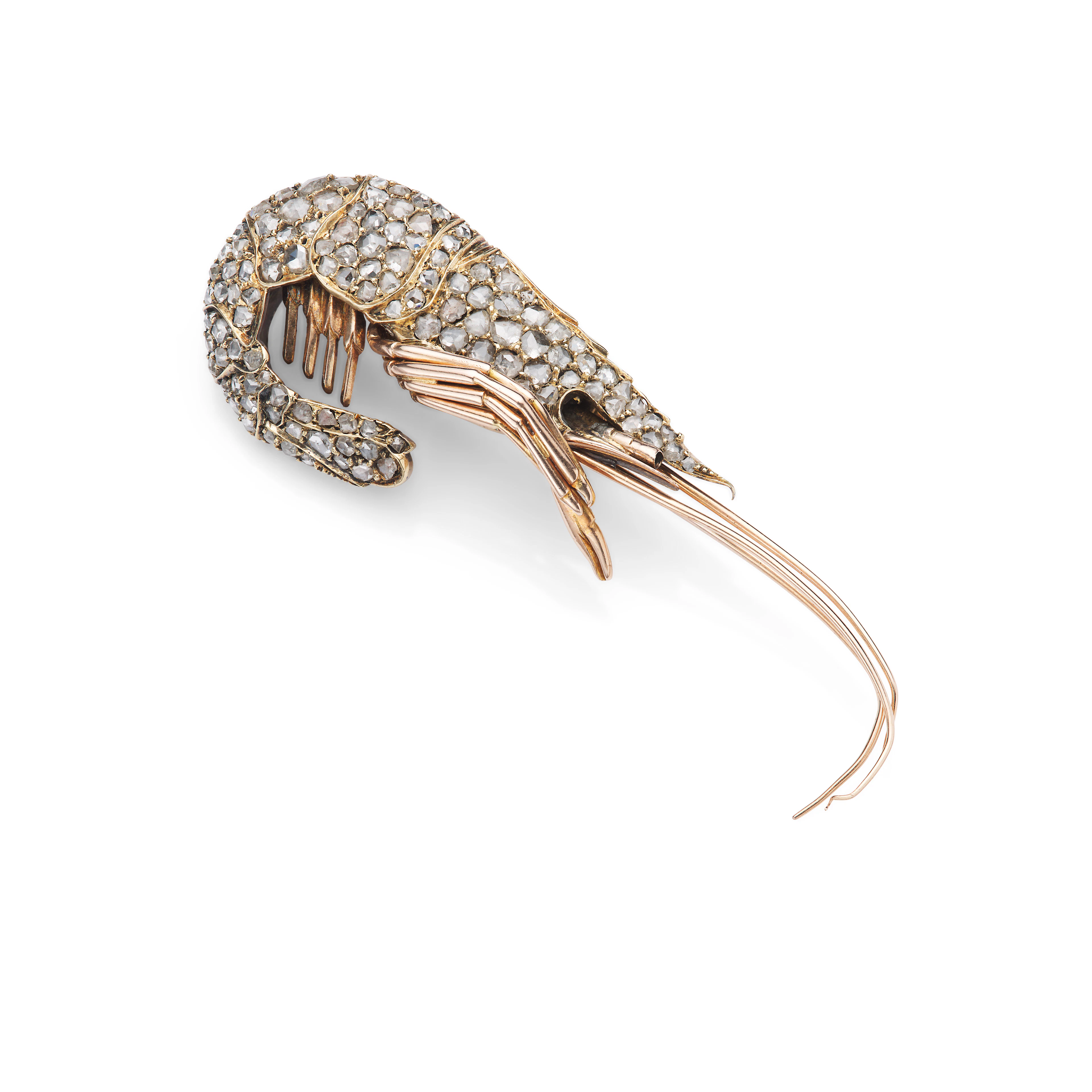 A diamond shrimp brooch, circa 1870