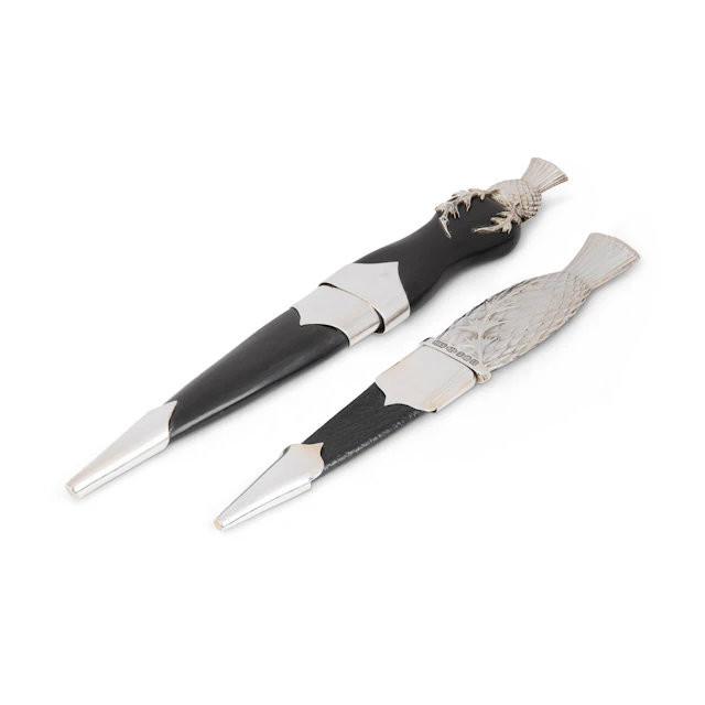 TWO CONTEMPORARY SILVER MOUNTED SGIAN DUBHS
