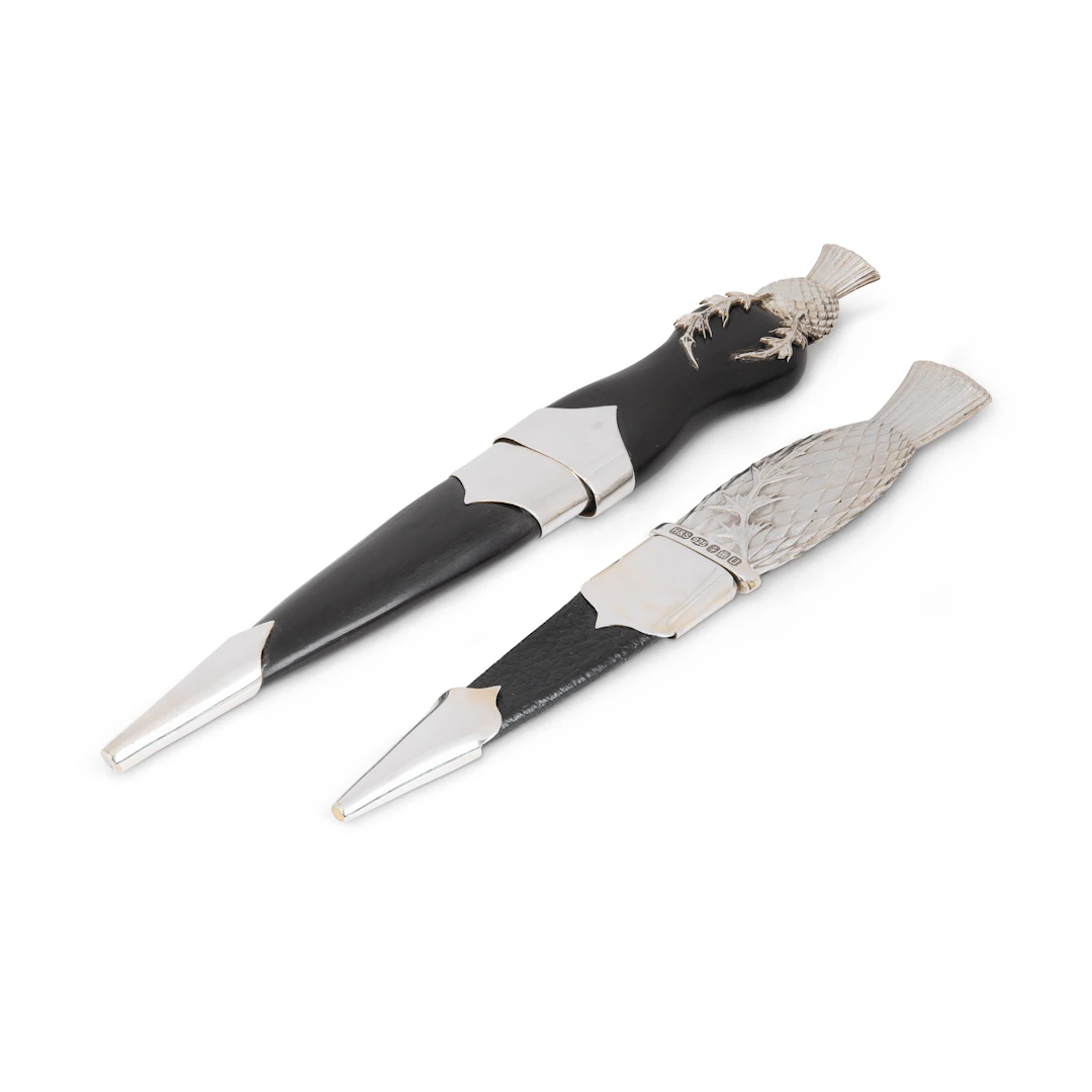TWO CONTEMPORARY SILVER MOUNTED SGIAN DUBHS