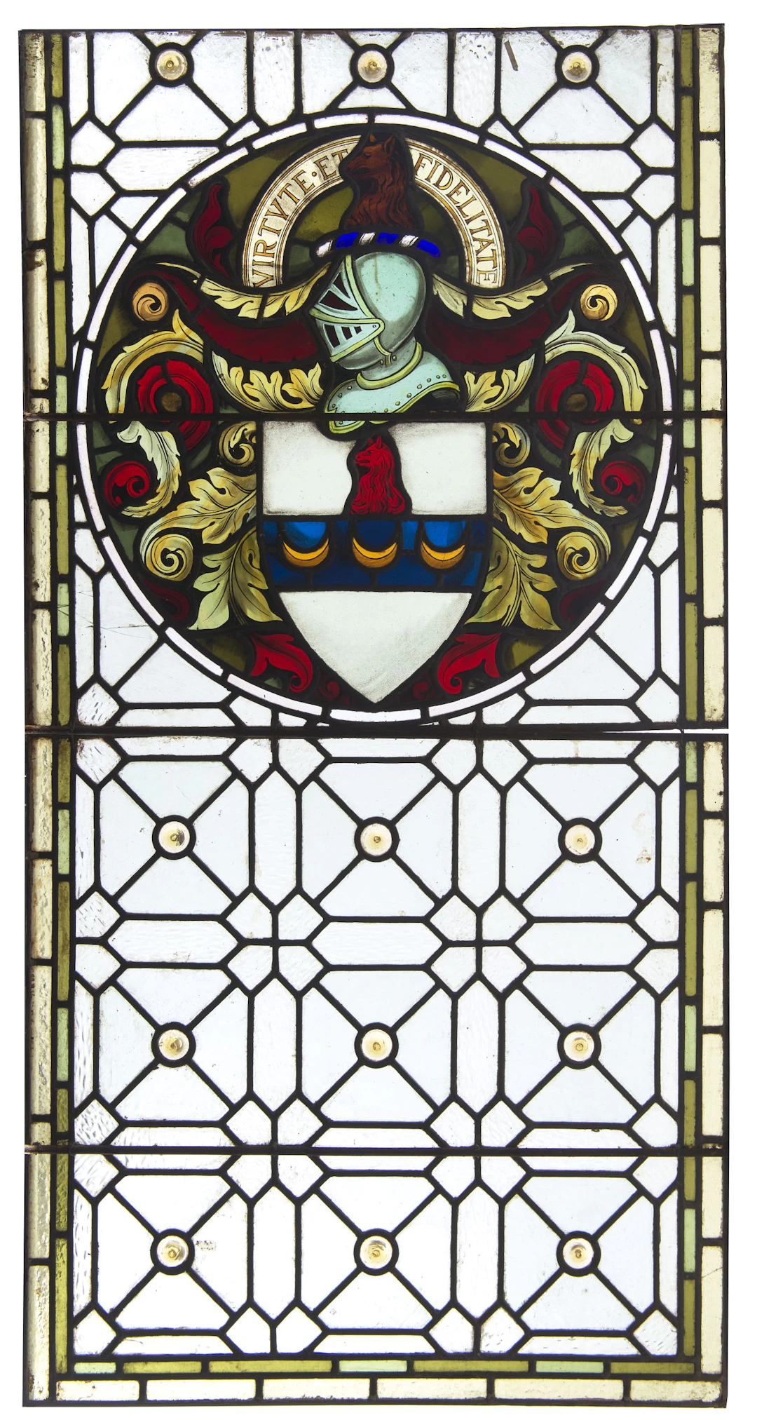 ARMORIAL STAINED AND LEADED GLASS PANEL