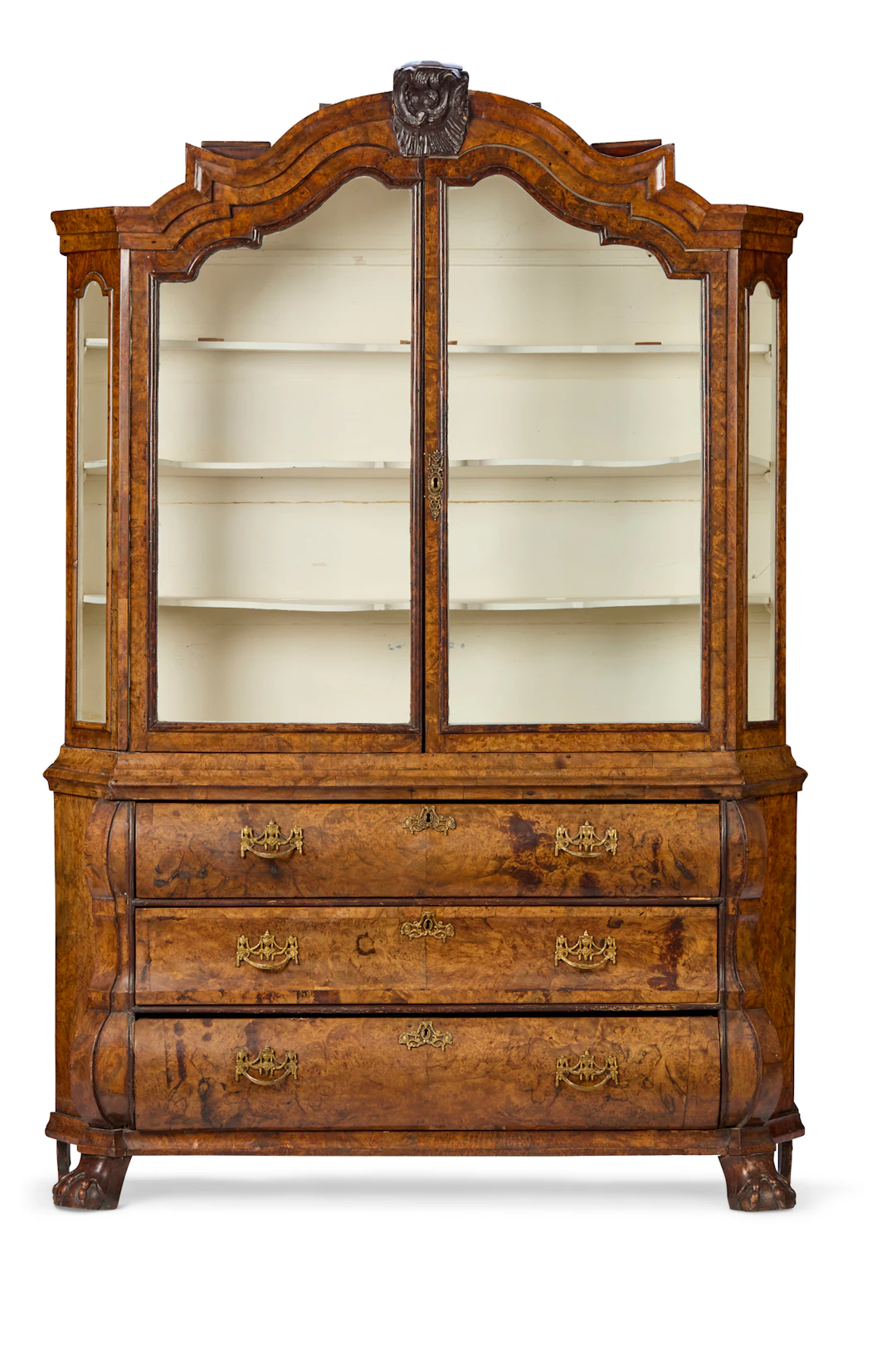 DUTCH WALNUT AND MARQUETRY DISPLAY CABINET