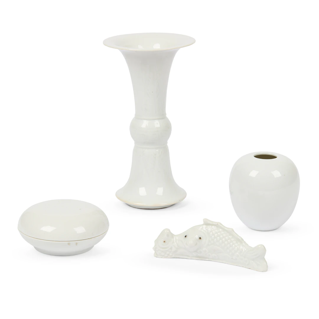 GROUP OF FOUR CHINESE WHITE-GLAZED SCHOLAR'S OBJECTS