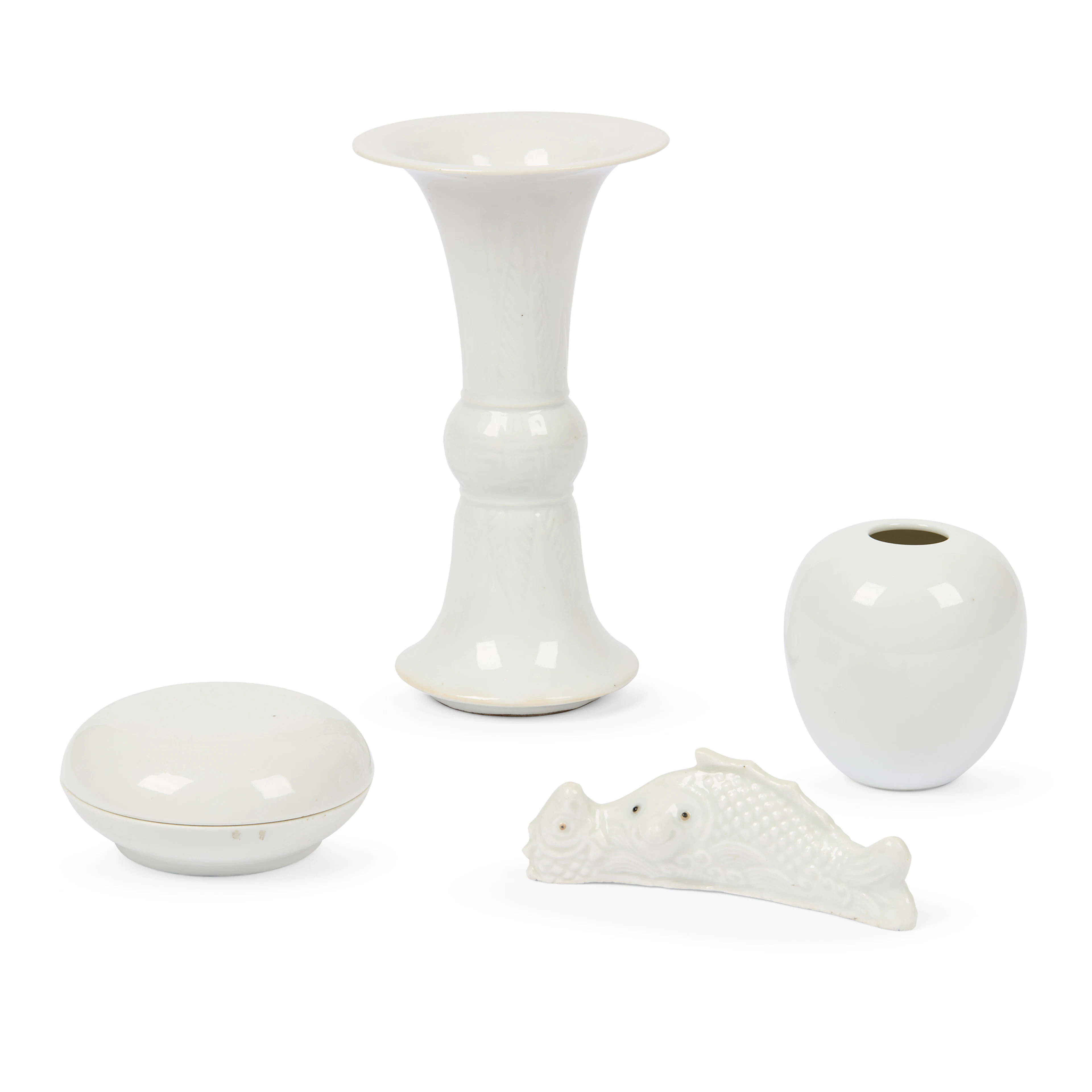 GROUP OF FOUR CHINESE WHITE-GLAZED SCHOLAR'S OBJECTS