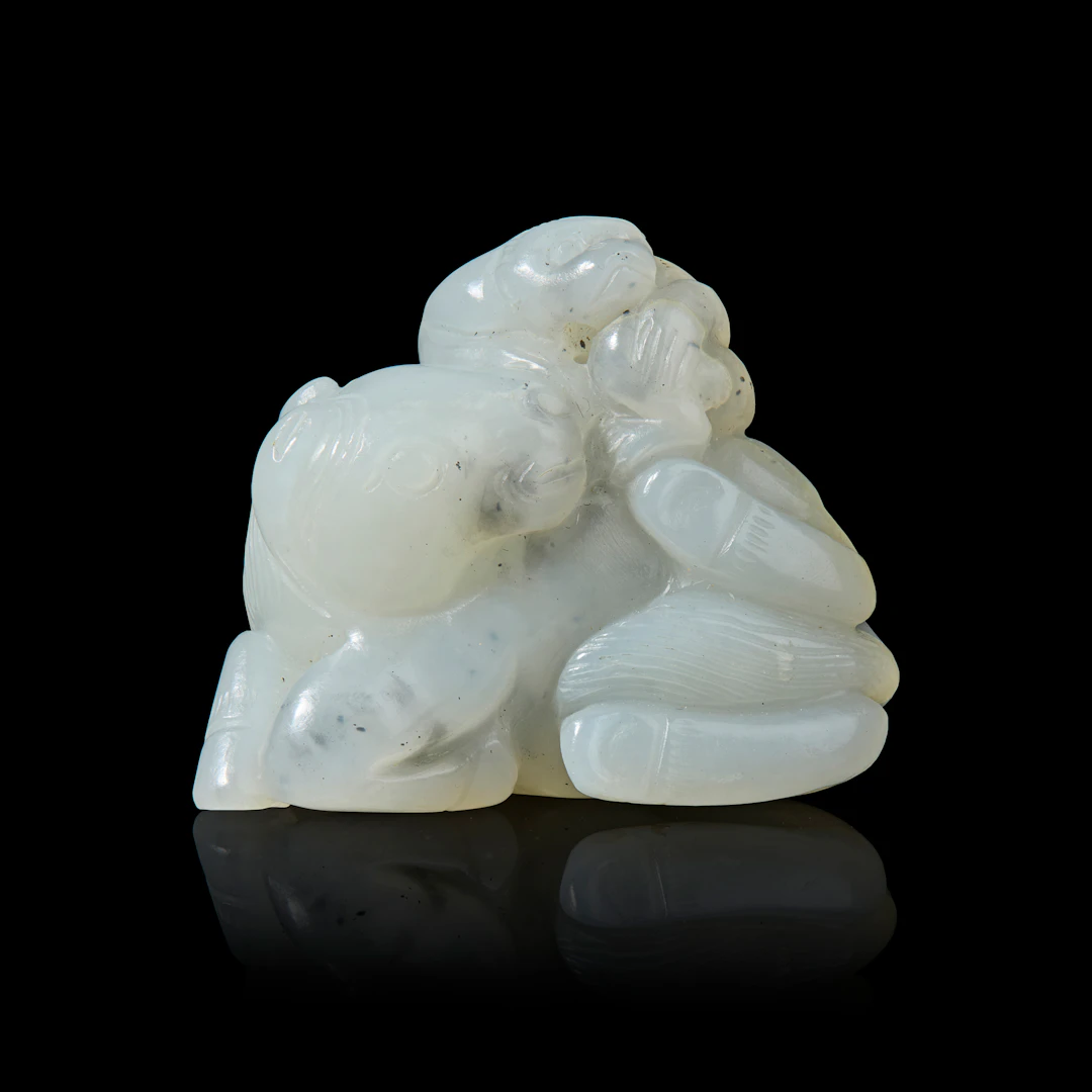 CHINESE WHITE JADE 'MONKEY AND HORSE' GROUP