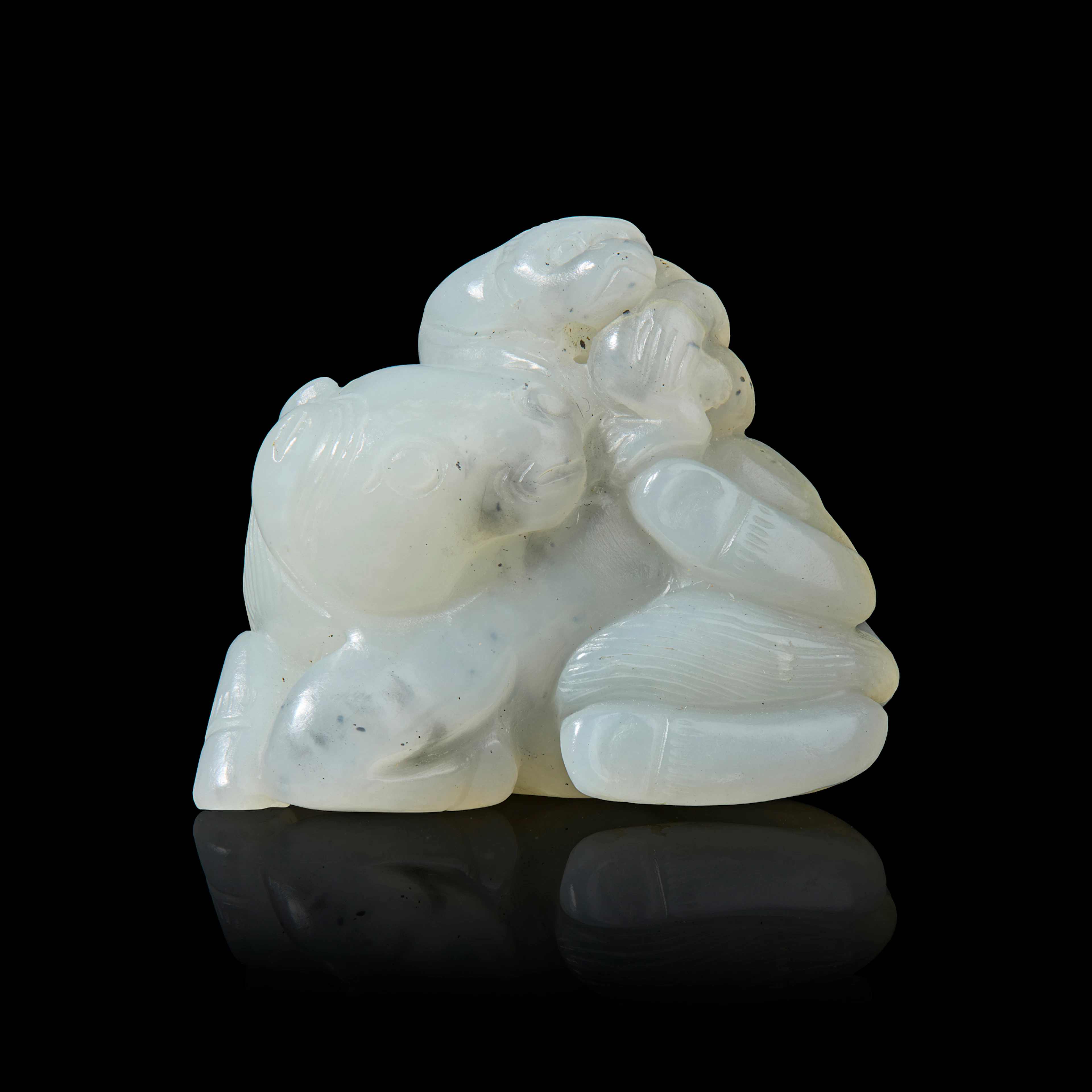 CHINESE WHITE JADE 'MONKEY AND HORSE' GROUP