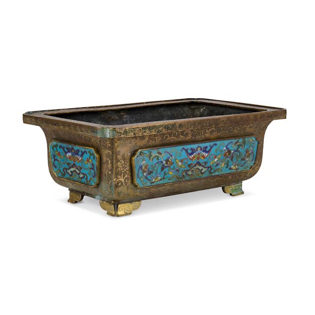 CHINESE GILT-BRONZE AND CLOISONNÉ ENAMEL JARDINIÈRE