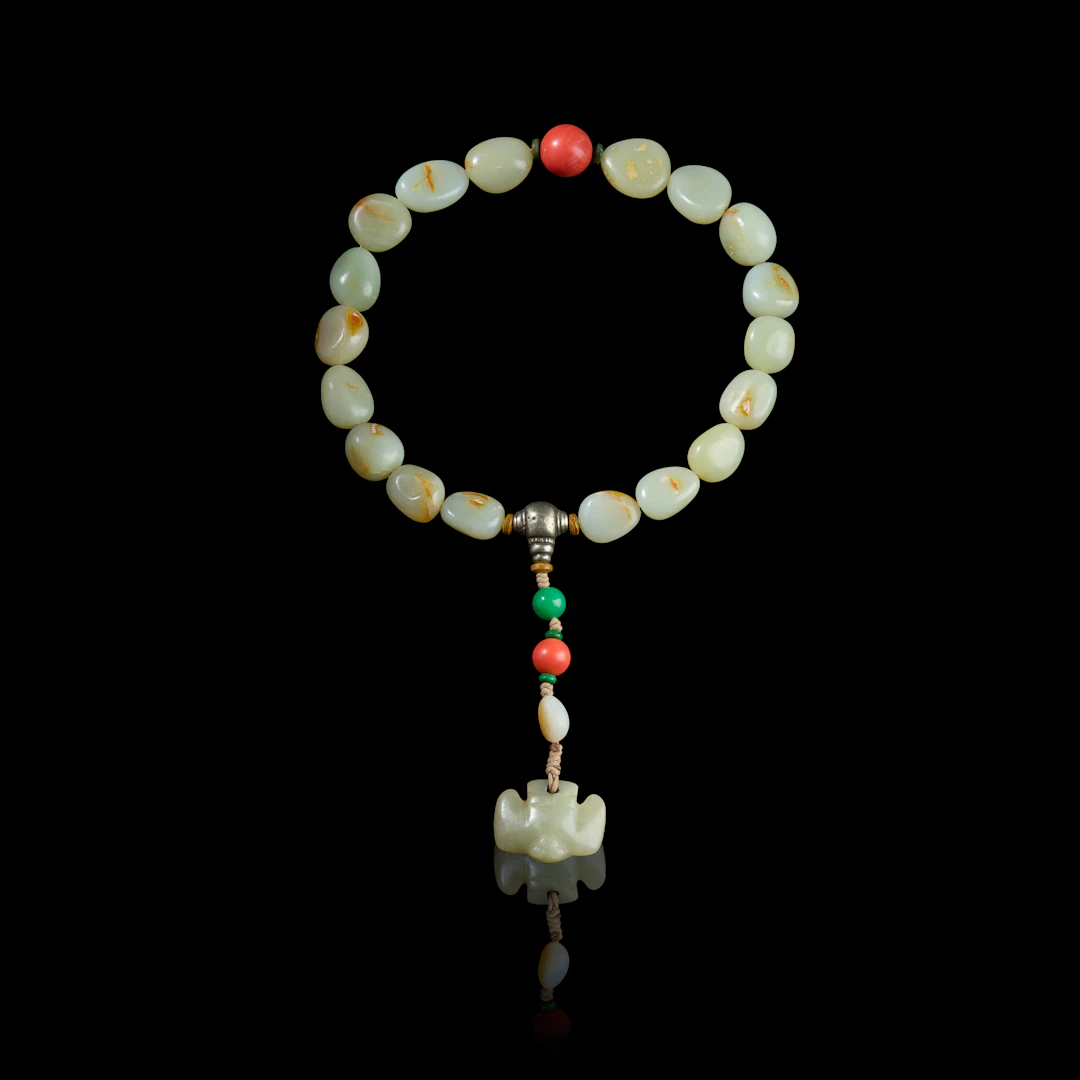 CHINESE TIBETAN-STYLE JADE ROSARY
