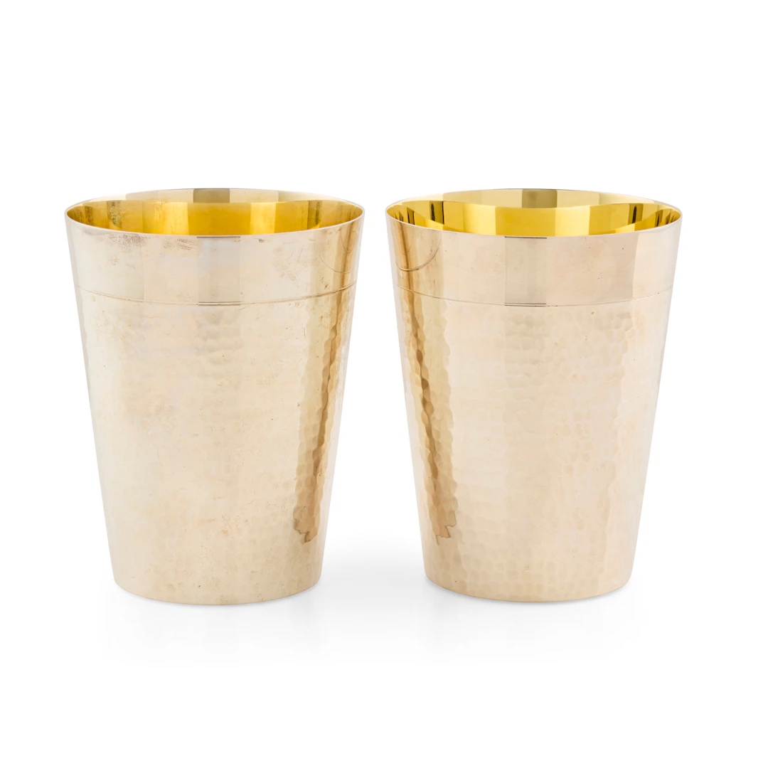 PAIR OF LARGE CONTEMPORARY SILVER PLANISHED BEAKERS