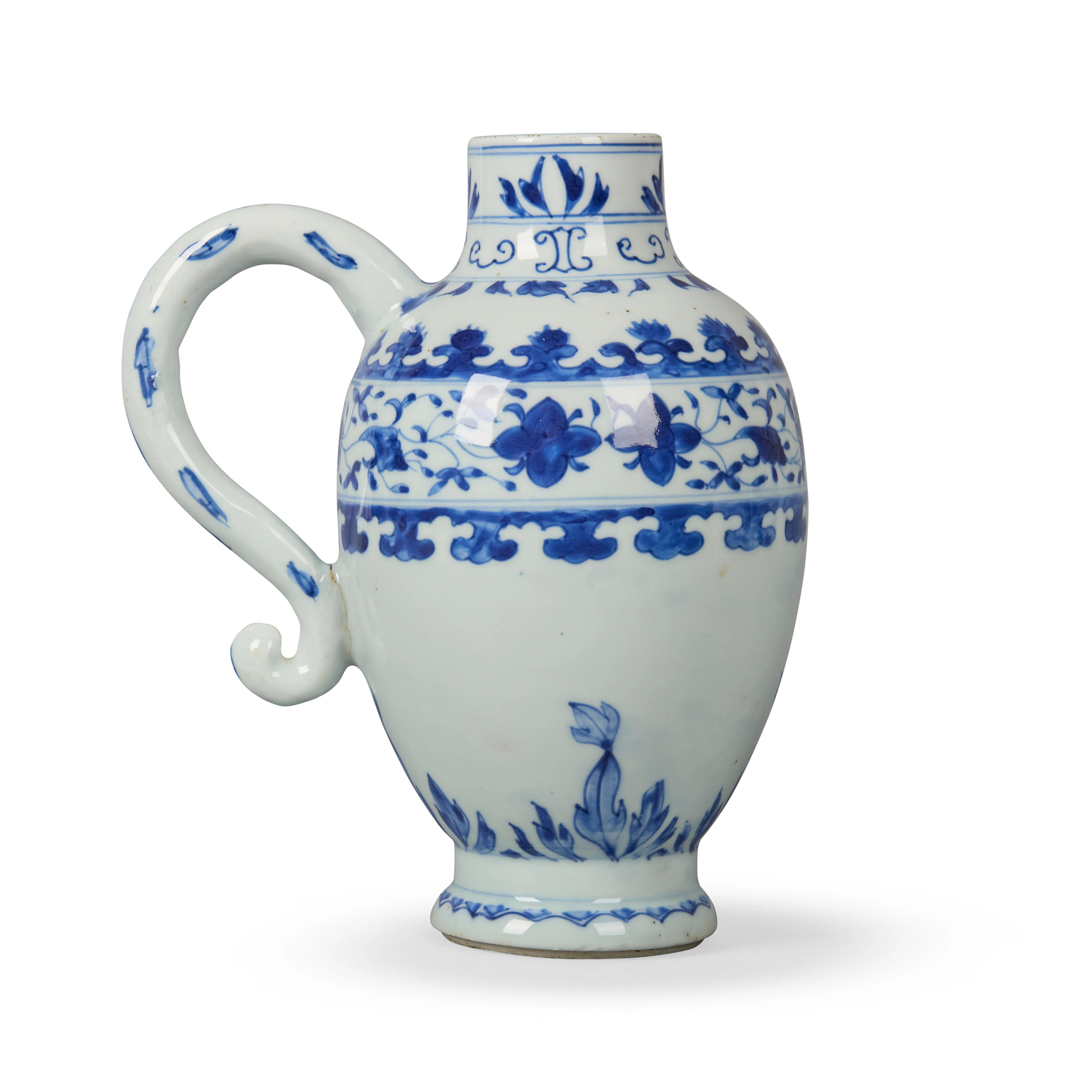 CHINESE BLUE AND WHITE HANDLED JAR