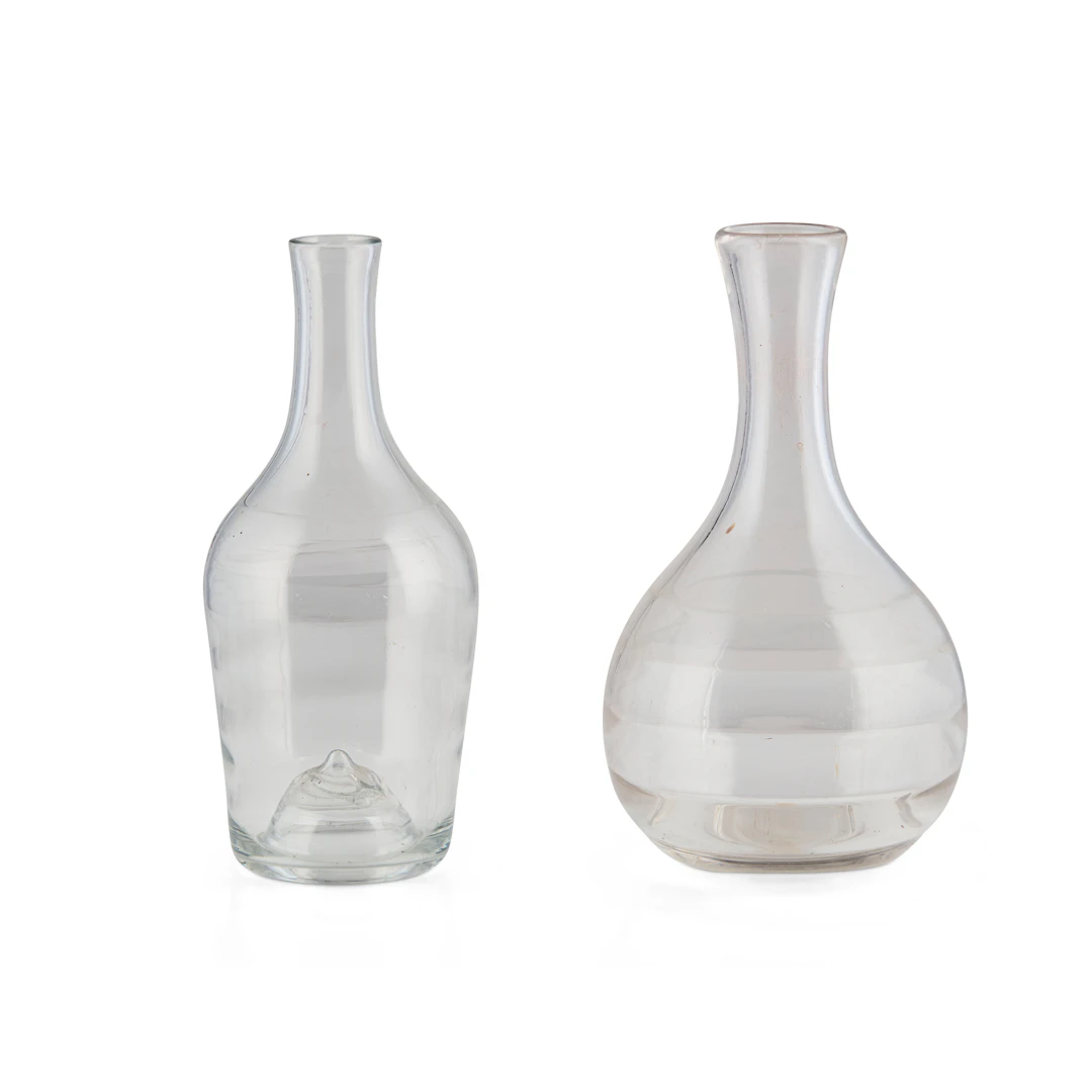TWO 'LYNN' GLASS WINE CARAFES