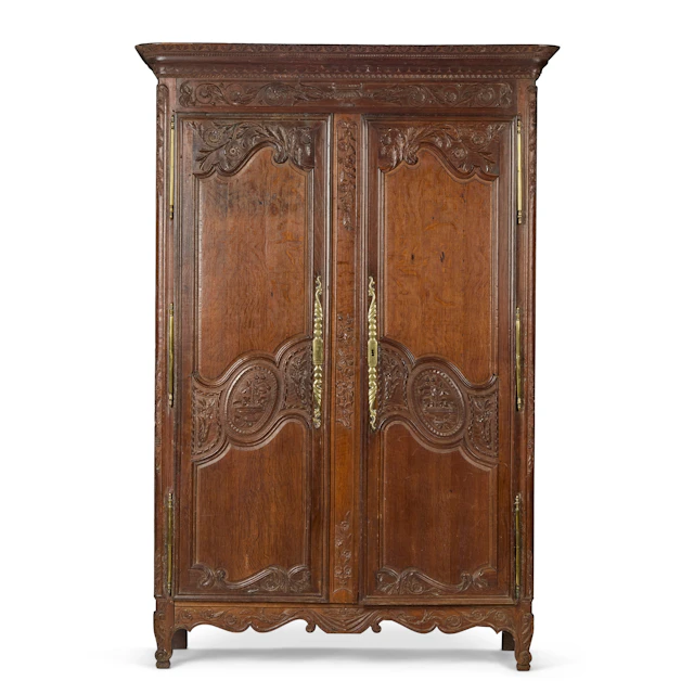 FRENCH PROVINICAL CARVED OAK ARMOIRE