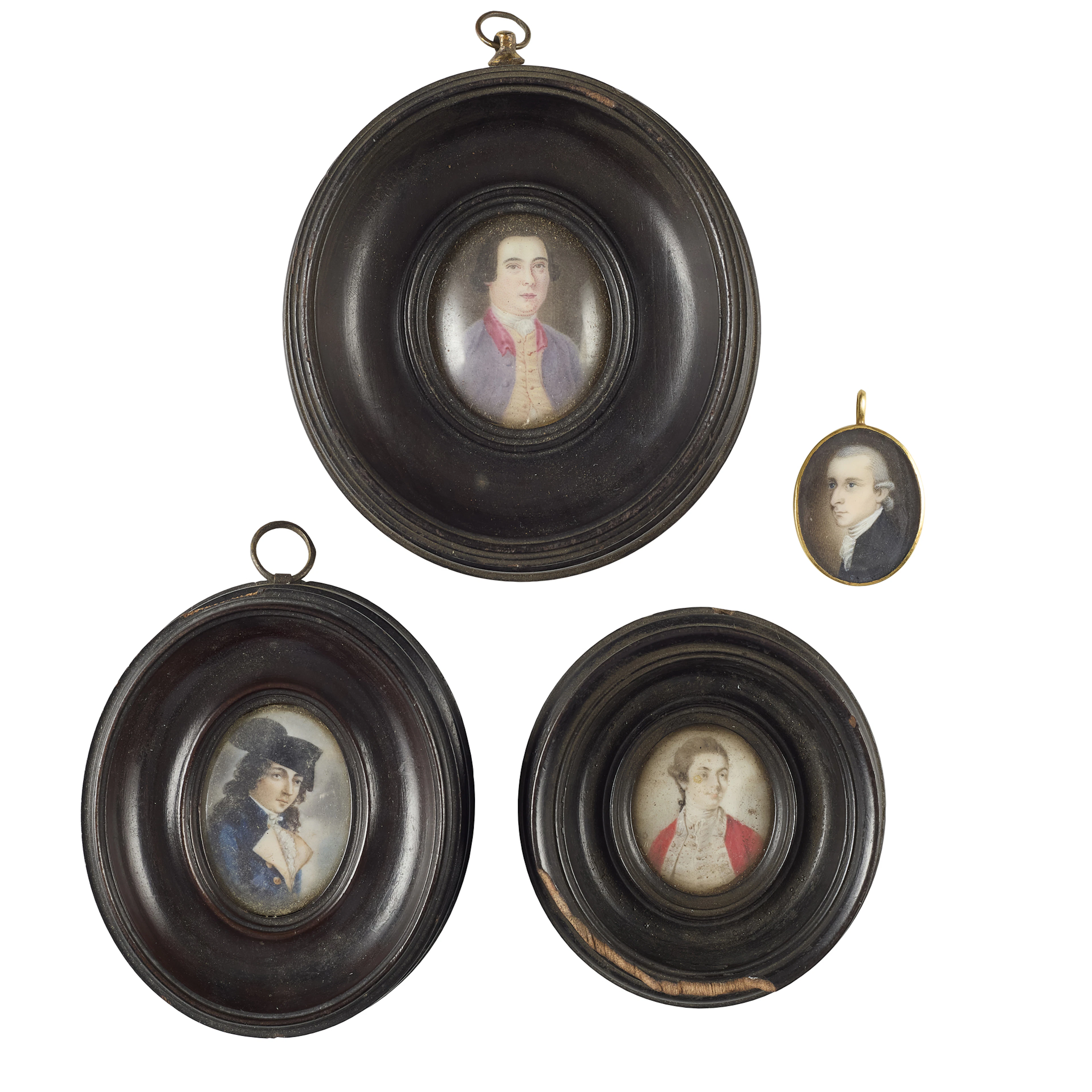 GROUP OF FOUR SMALL PORTRAIT MINIATURES OF GENTLEMEN