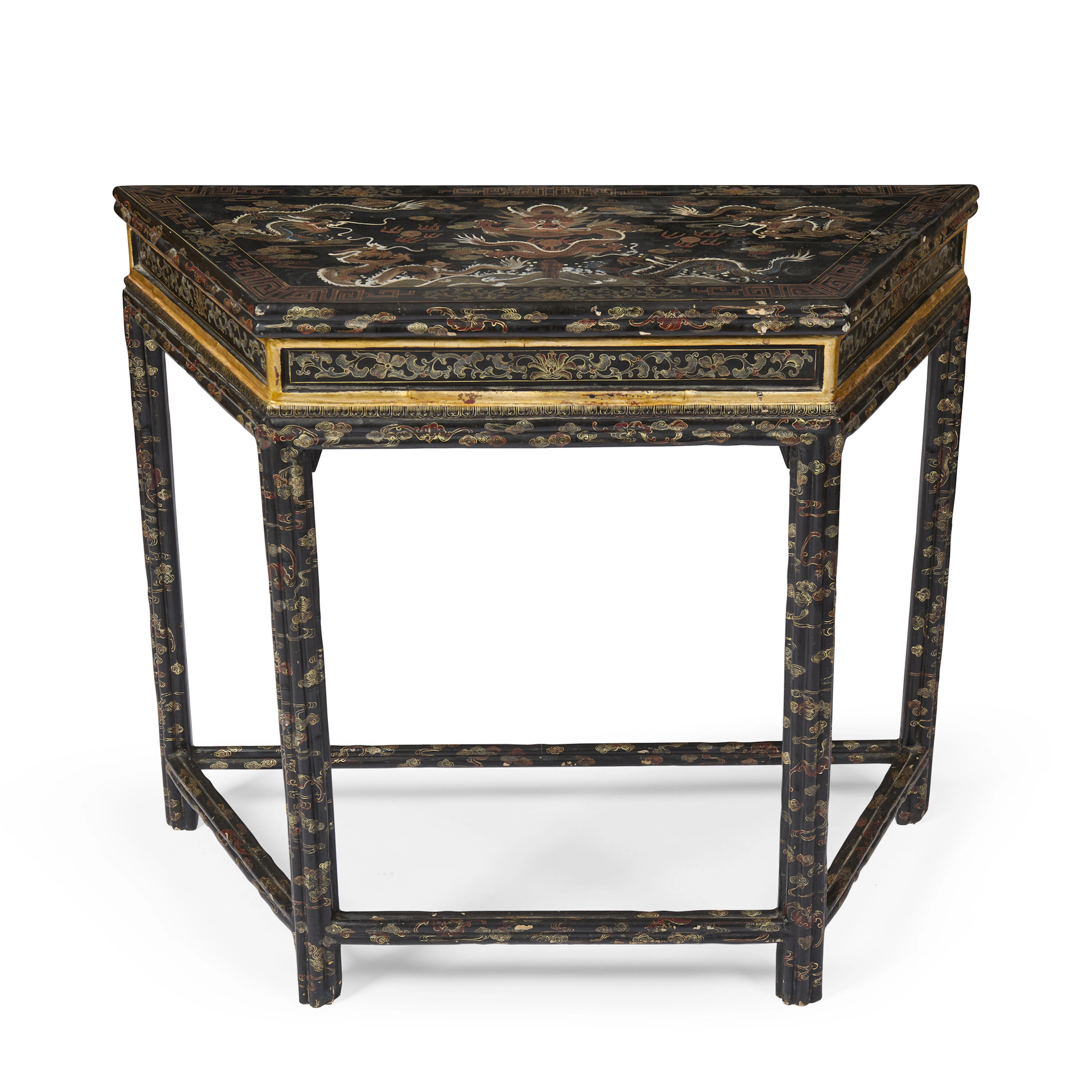 CHINESE GILT, POLYCHROME AND BLACK LACQUER 'DRAGON' SIDE TABLE