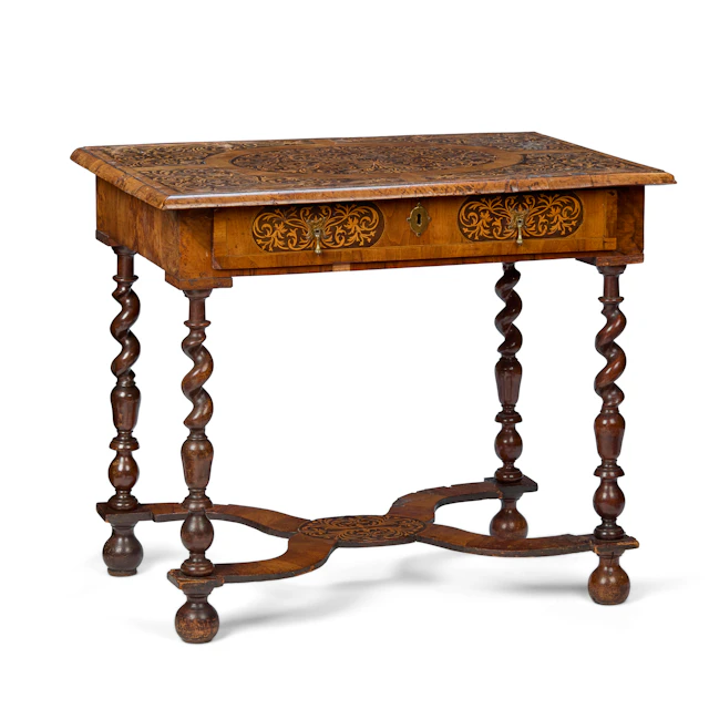 DUTCH WALNUT AND FRUITWOOD SEAWEED MARQUETRY CENTRE TABLE