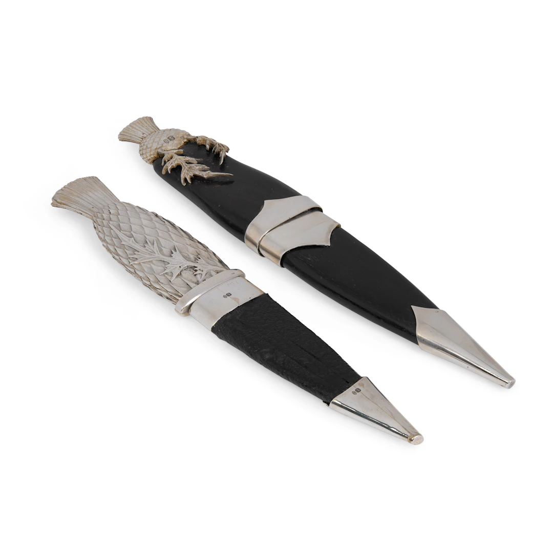 TWO CONTEMPORARY SILVER MOUNTED SGIAN DUBHS