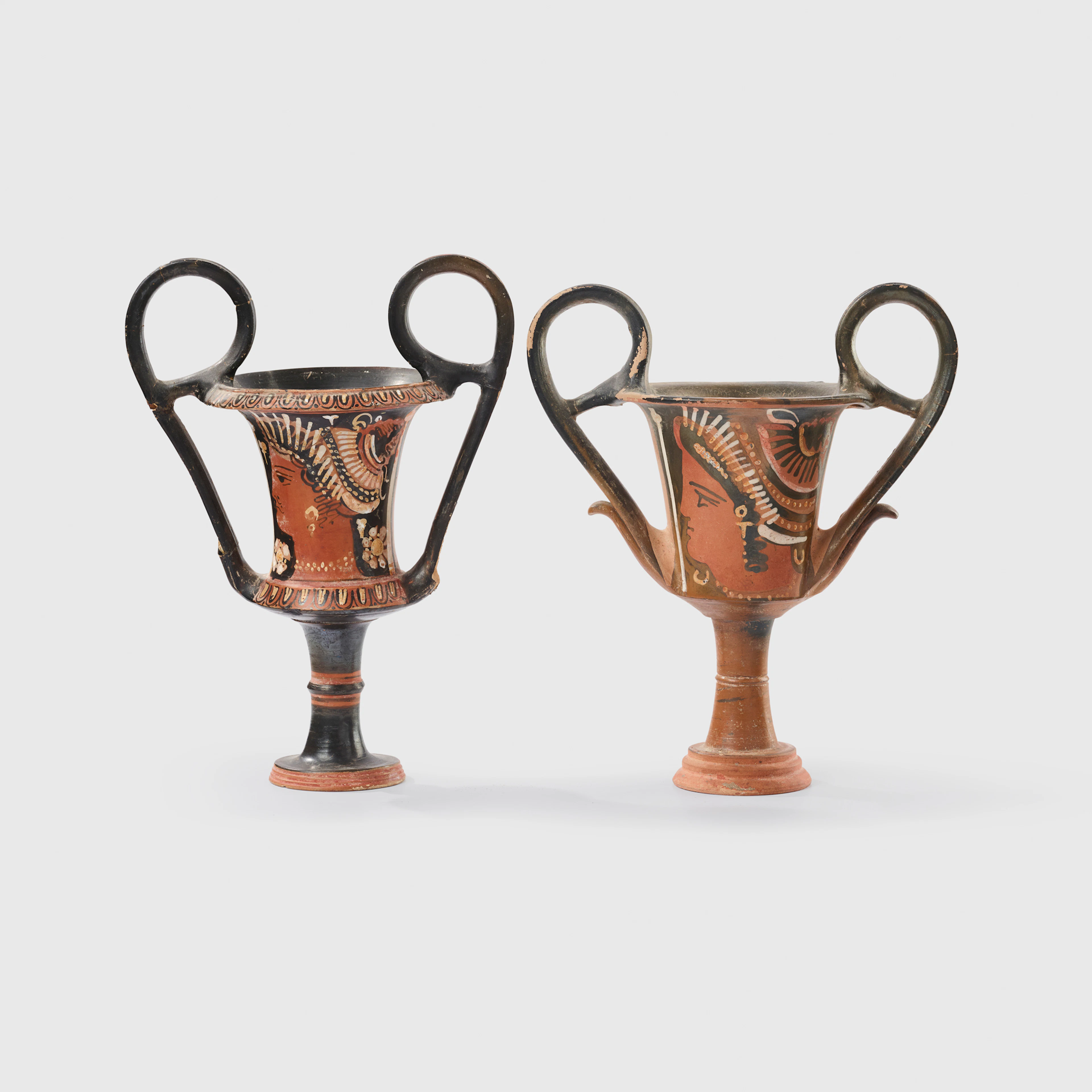 PAIR OF ANCIENT GREEK RED-FIGURE KANTHAROS