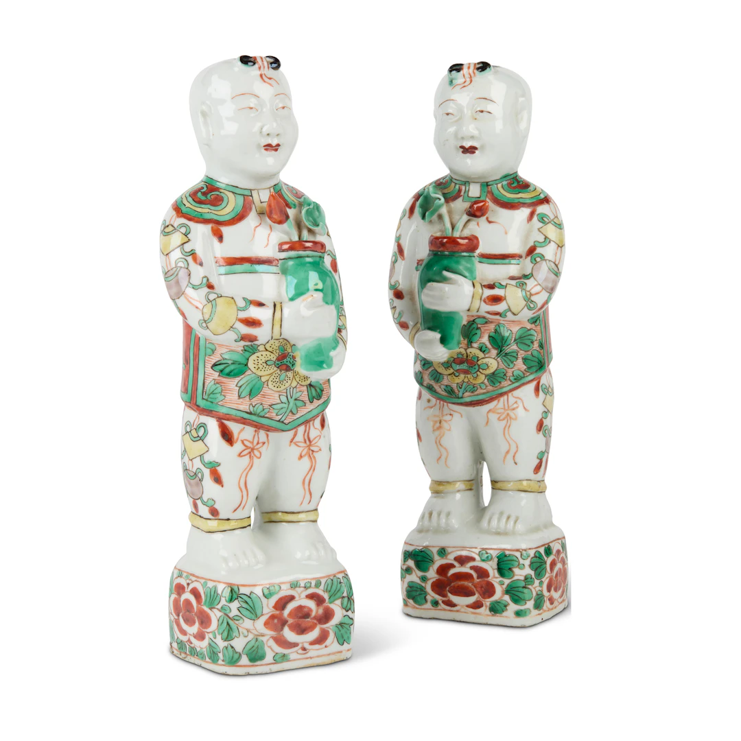 [PROPERTY OF A GENTLEMEN IN ENGLAND] PAIR OF CHINESE WUCAI FIGURES OF BOYS