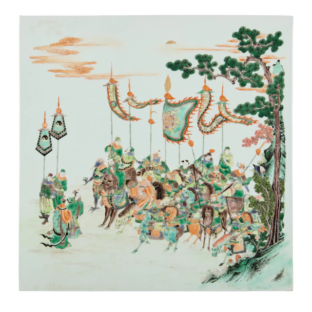 [PRIVATE COLLECTION, LONDON] LARGE CHINESE WUCAI SQUARE PORCELAIN PLAQUE