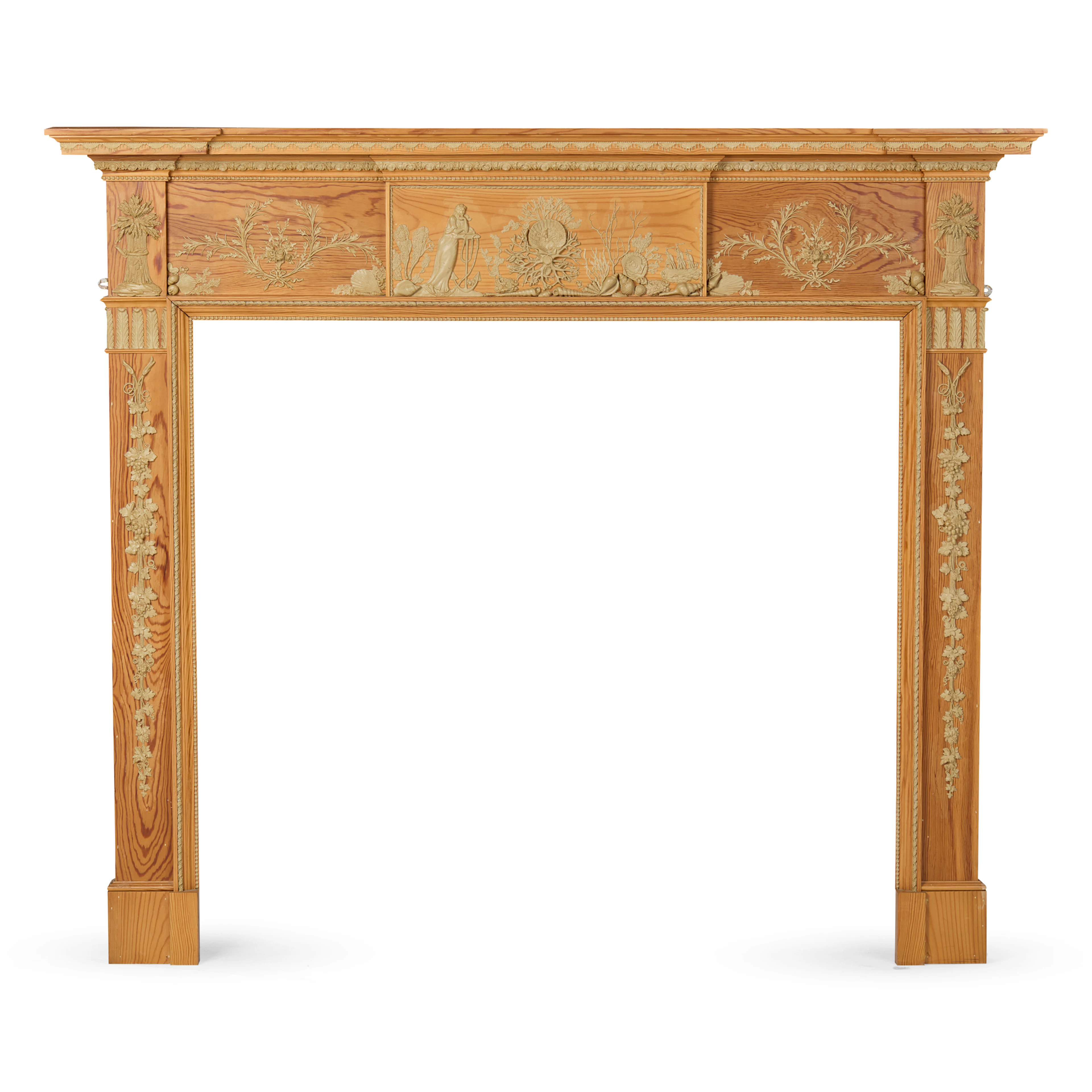 SCOTTISH GEORGE III STRIPPED PINE AND COMPOSITION 'NELSON' FIRE SURROUND