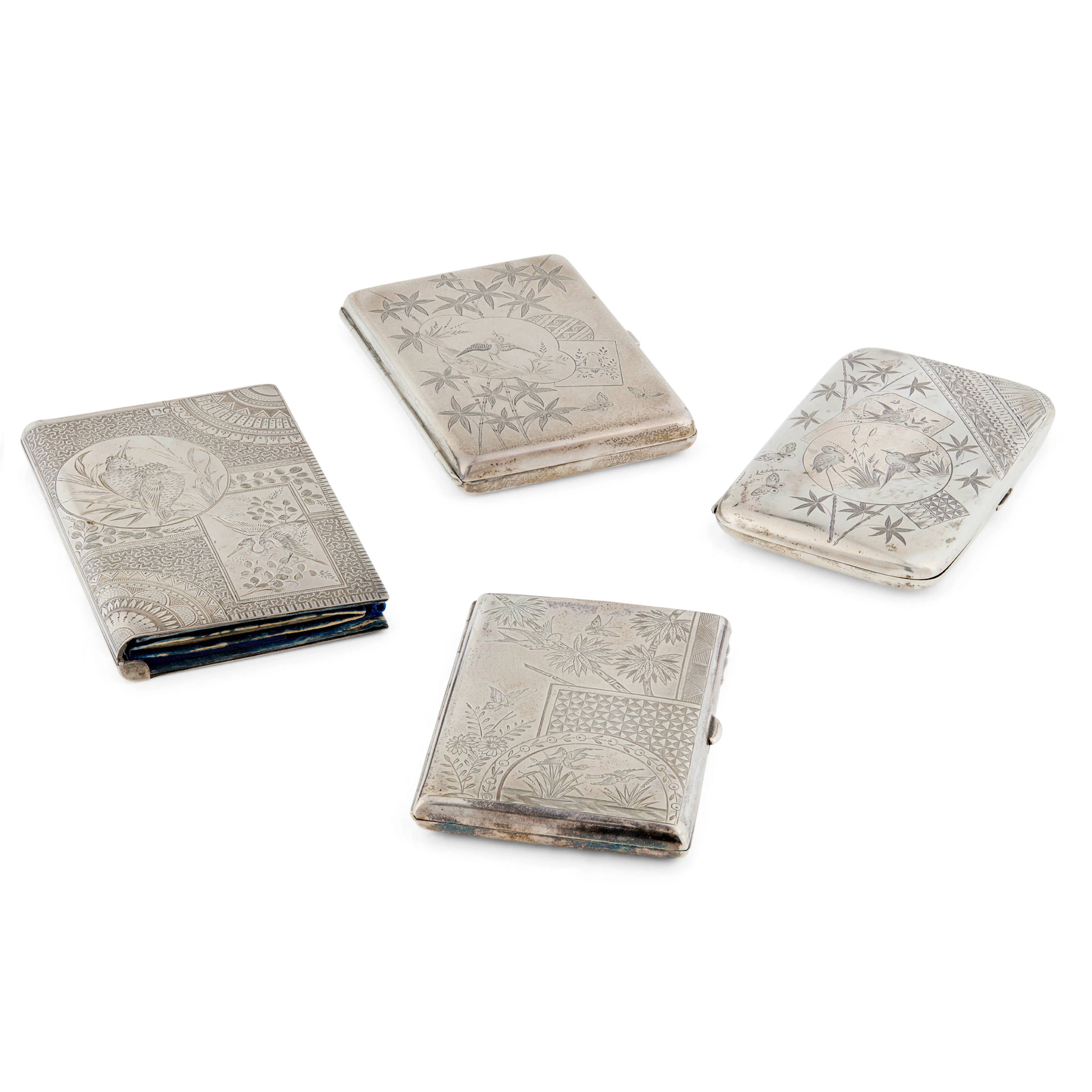 A COLLECTION OF FOUR VICTORIAN JAPONISME AIDE MEMOIRS AND CARD CASES