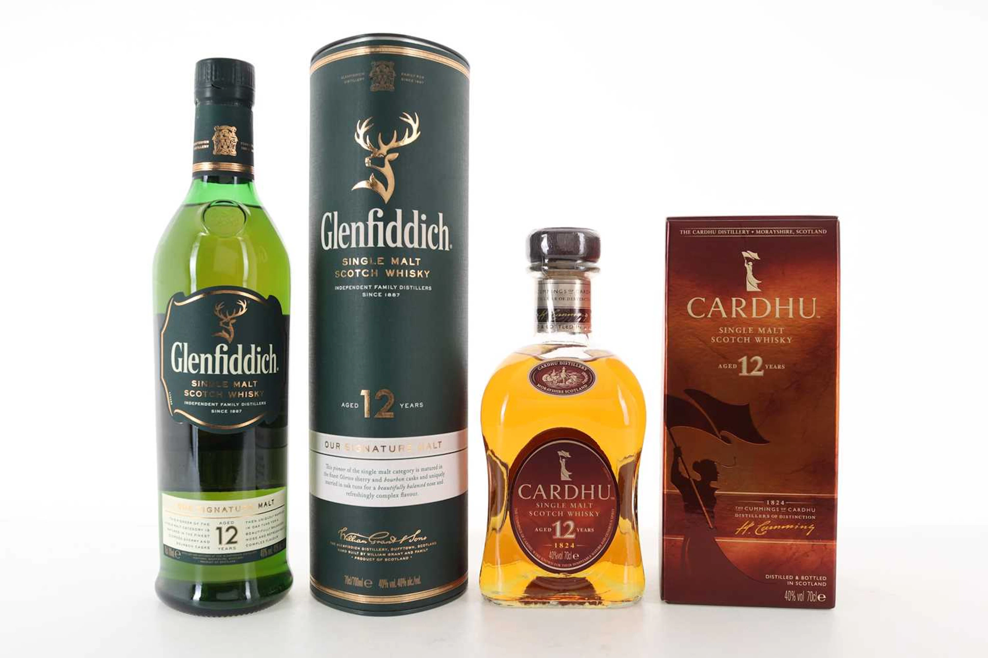 GLENFIDDICH 12 YEAR OLD AND CARDHU 12 YEAR OLD SPEYSIDE SINGLE MALT